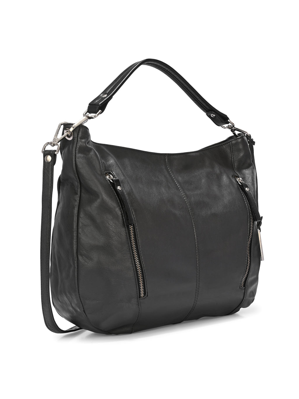 Noir Vela Leather Hobo Bag