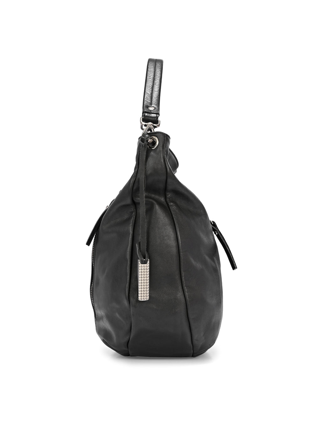Noir Vela Leather Hobo Bag