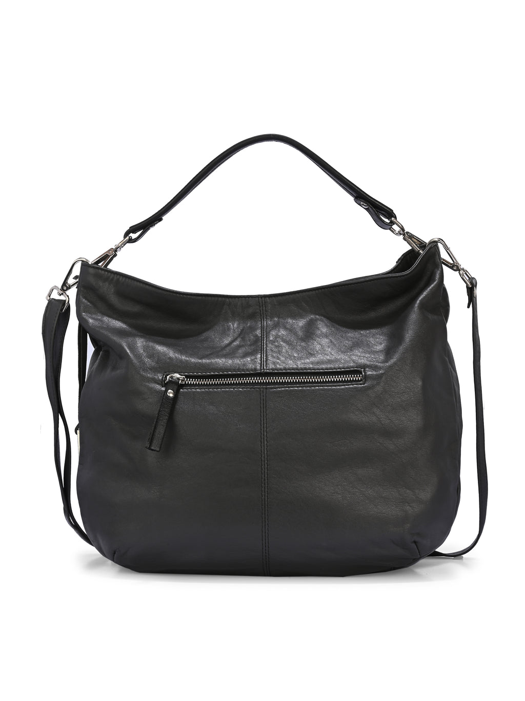 Noir Vela Leather Hobo Bag