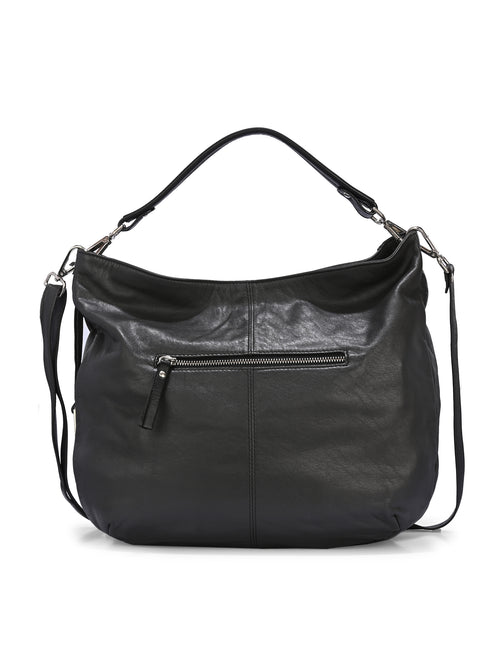 Noir Vela Leather Hobo Bag