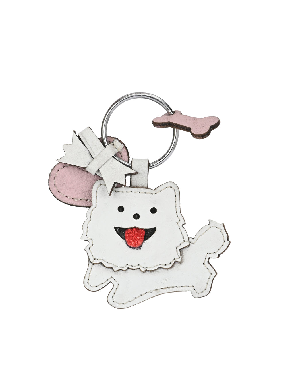 Fluffy Maltese Leather Key Ring