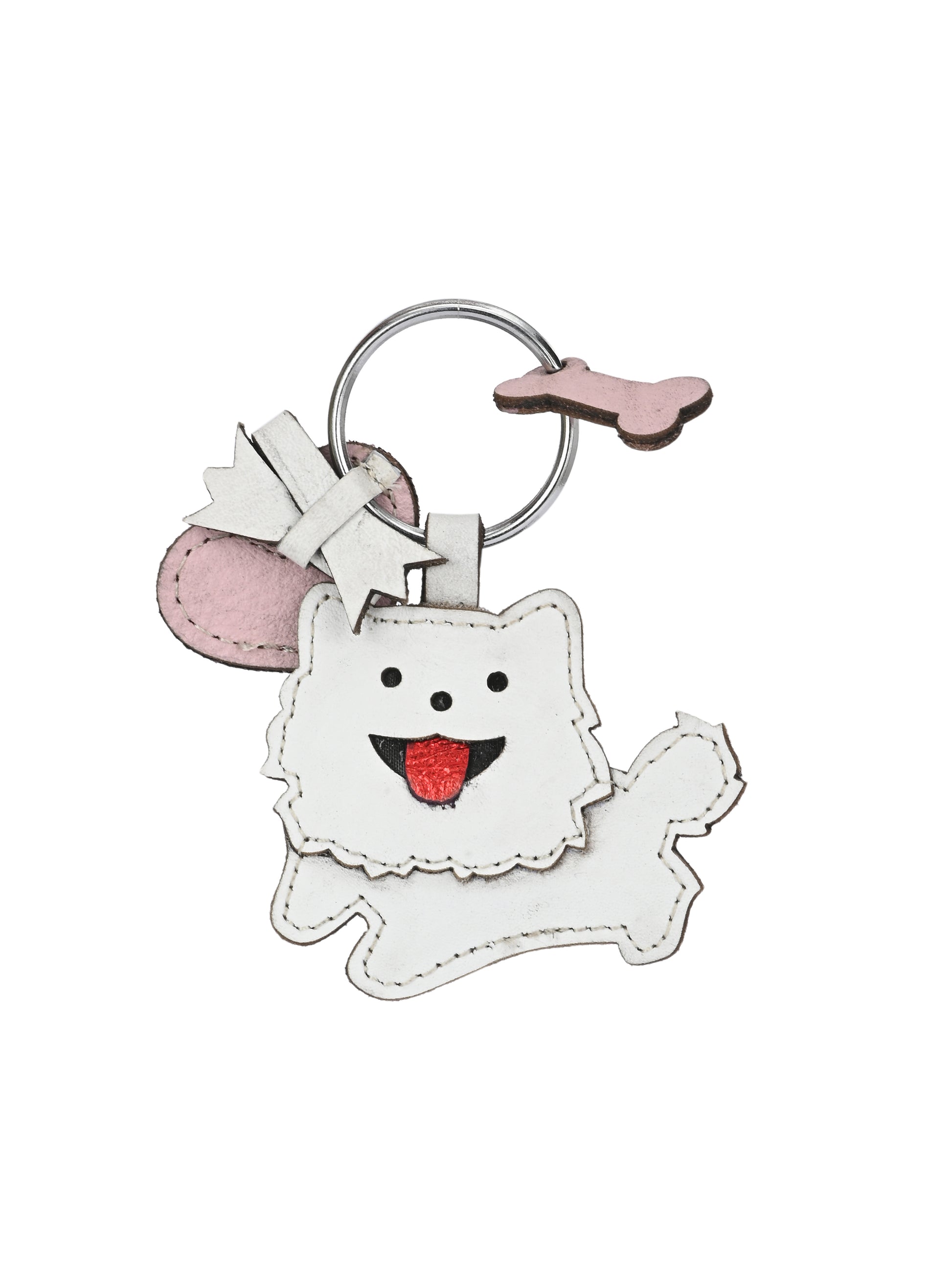 Fluffy Maltese Leather Key Ring