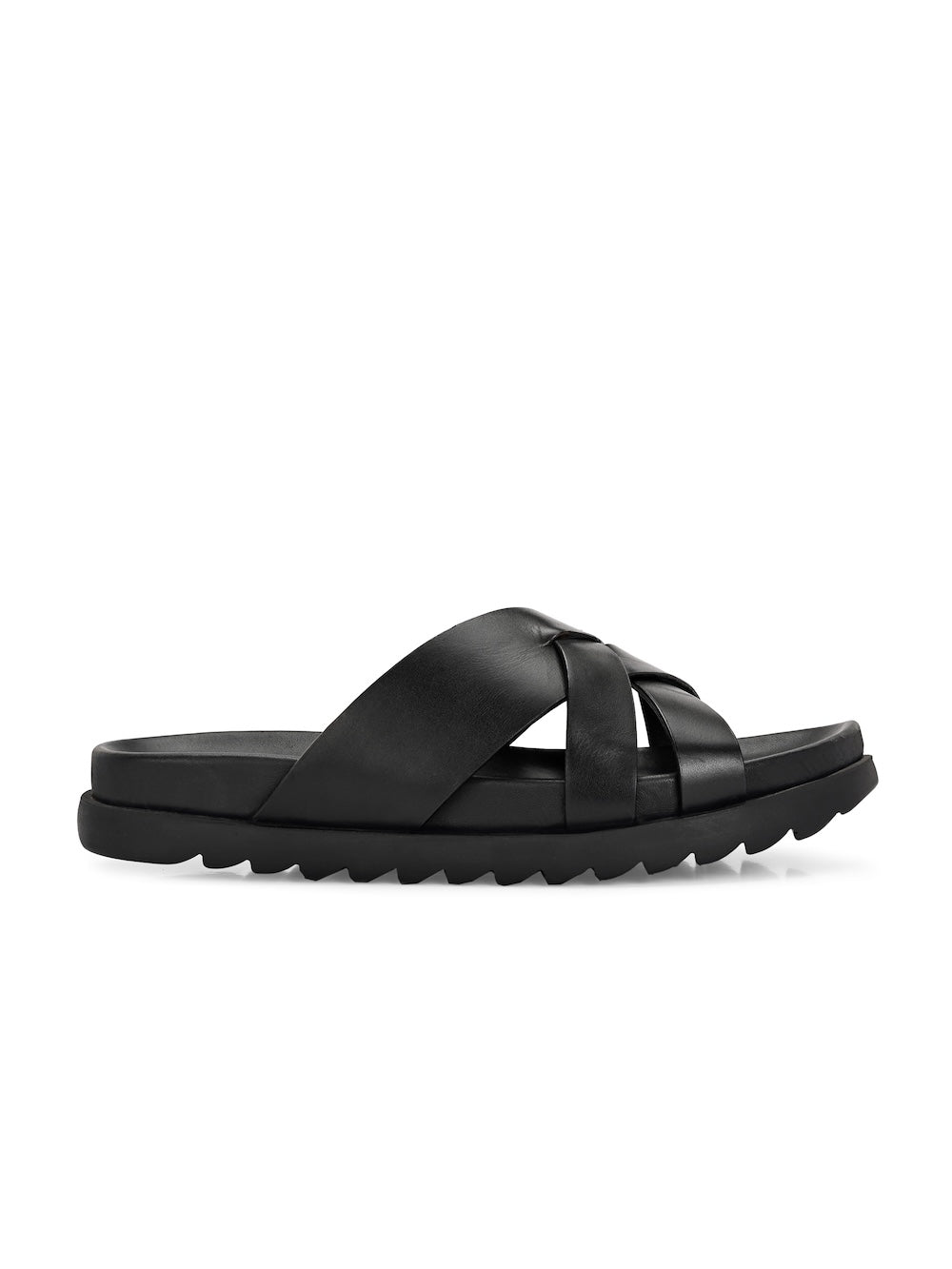 Overdrive Cosmo Slide Black Color Leather Slippers For Men
