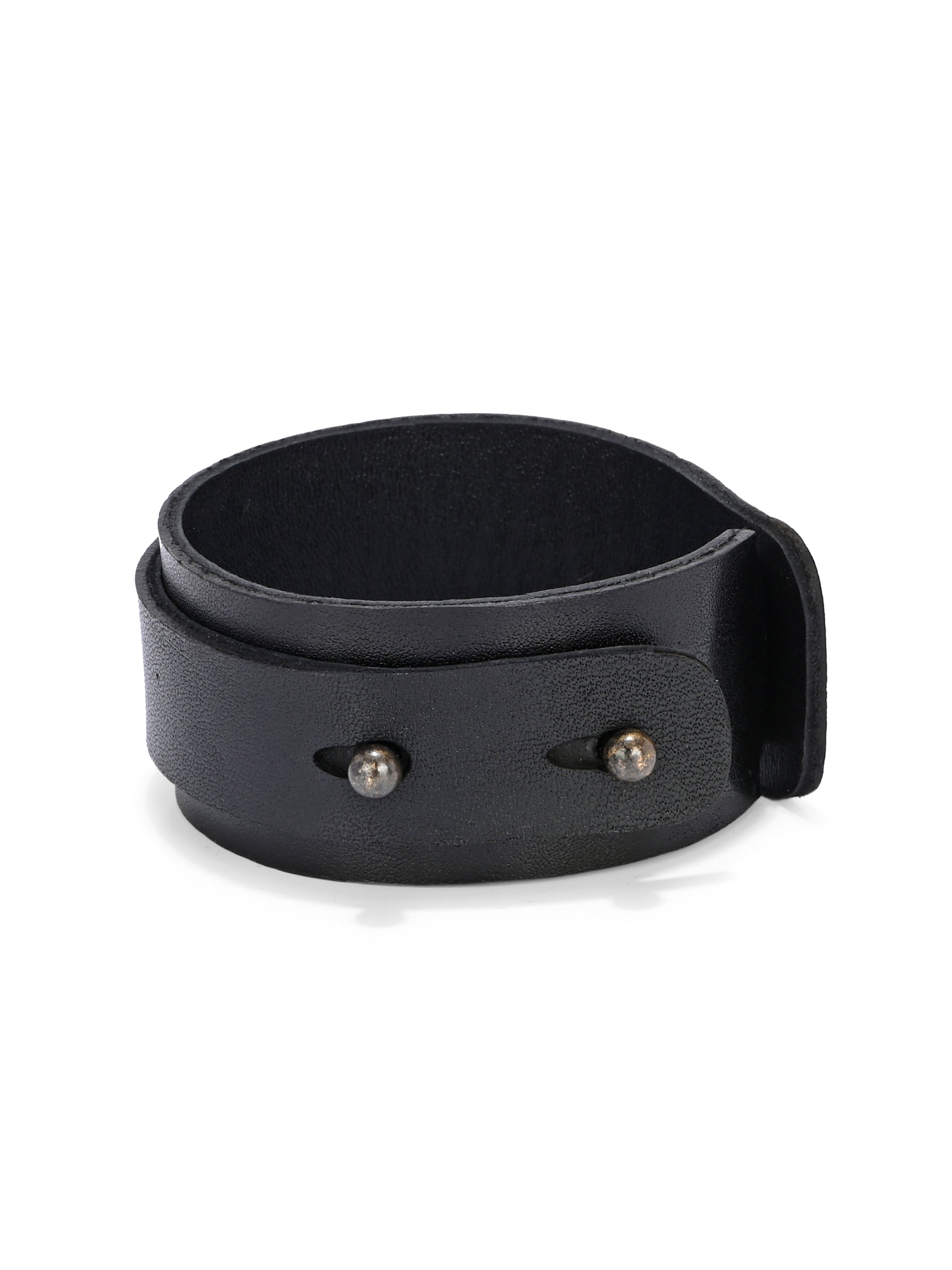 Perforated Minimalist Black Leather Cuff