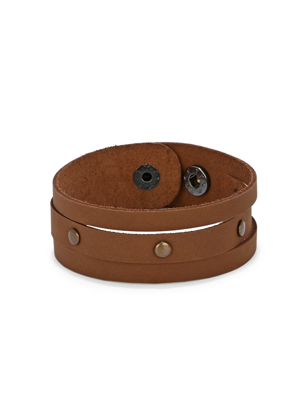 Tan Double Strap Leather Bracelet with Rivets