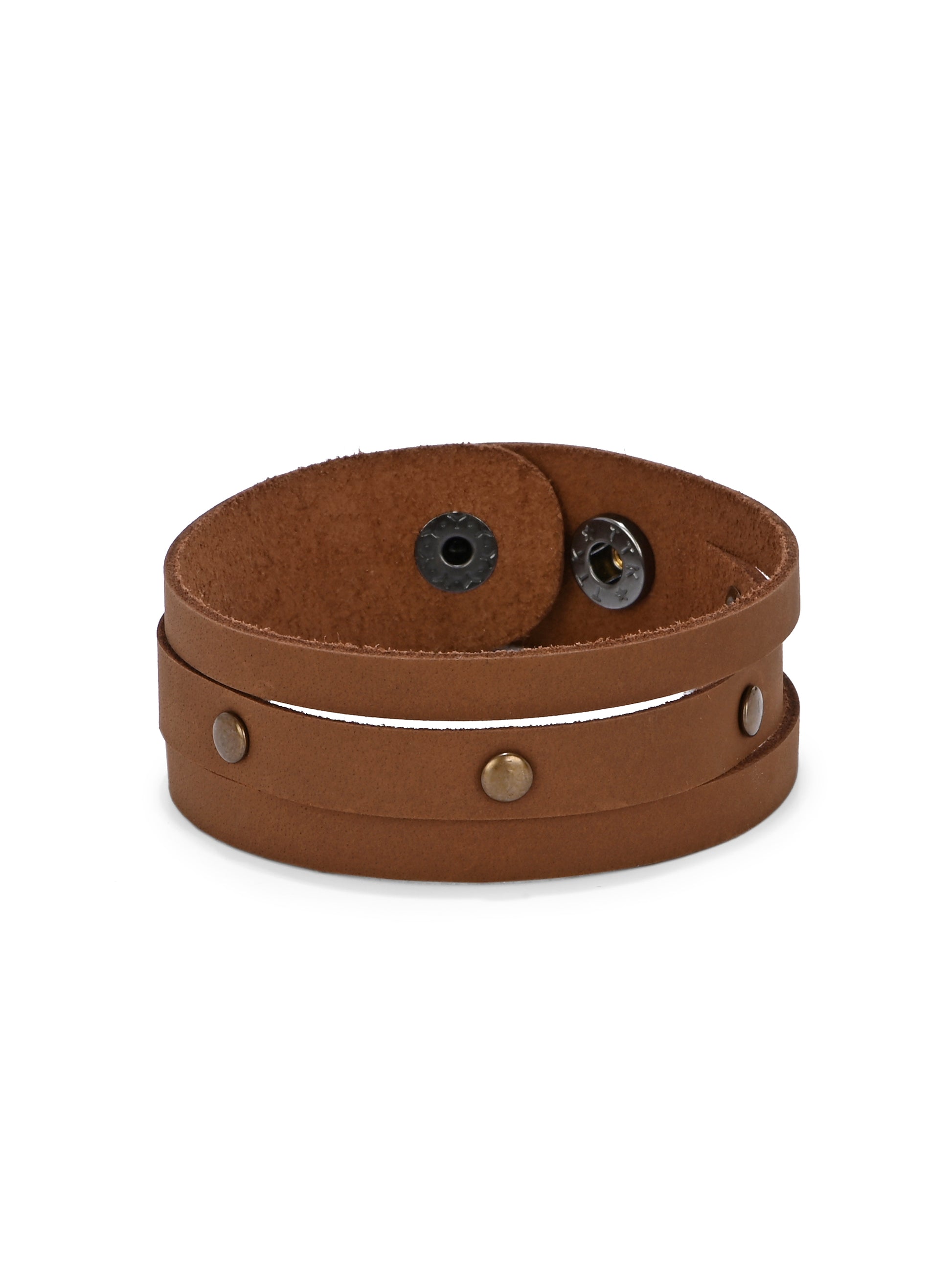 Tan Double Strap Leather Bracelet with Rivets