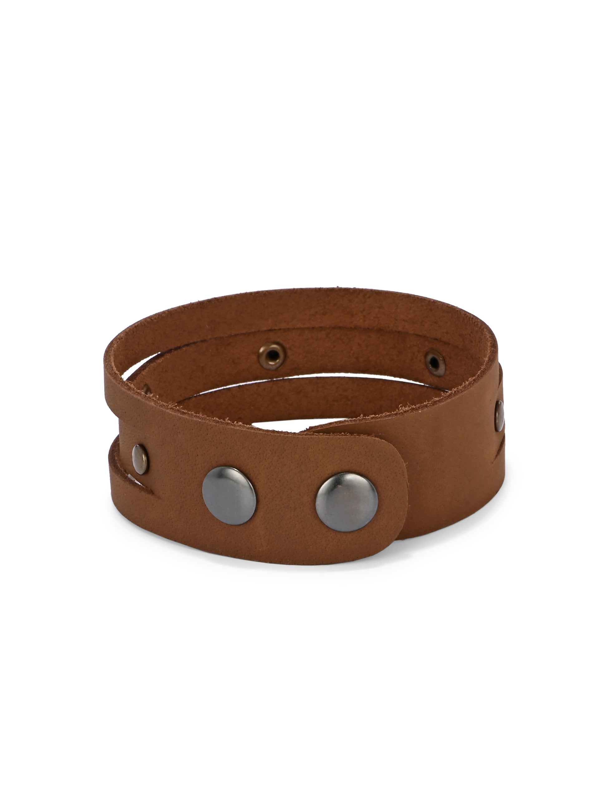 Tan Double Strap Leather Bracelet with Rivets