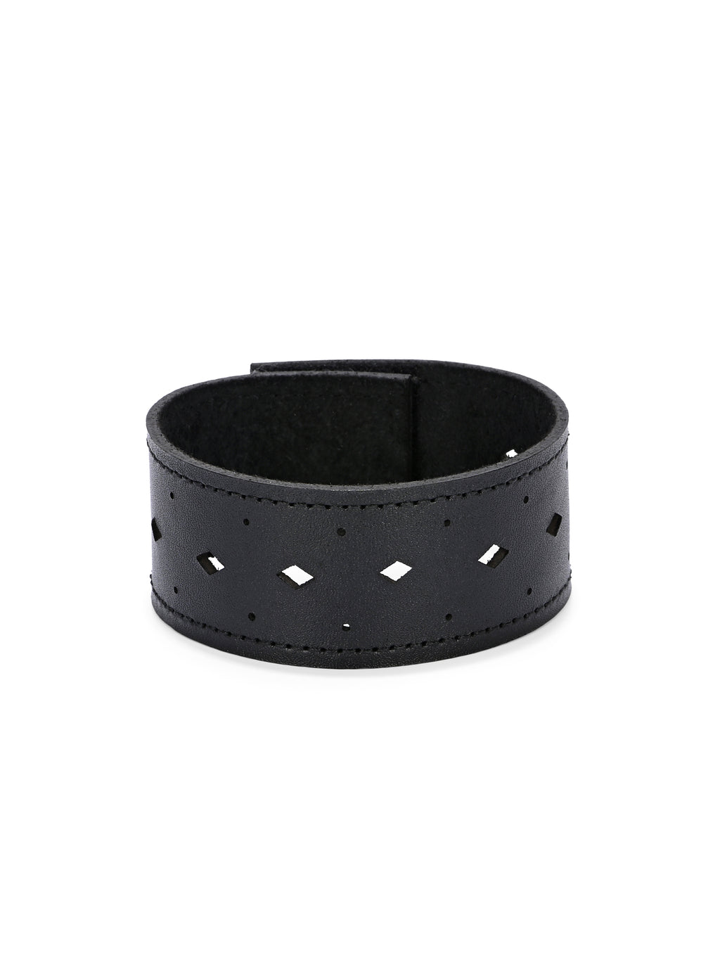 Rugged Black Buckle Leather Wristband