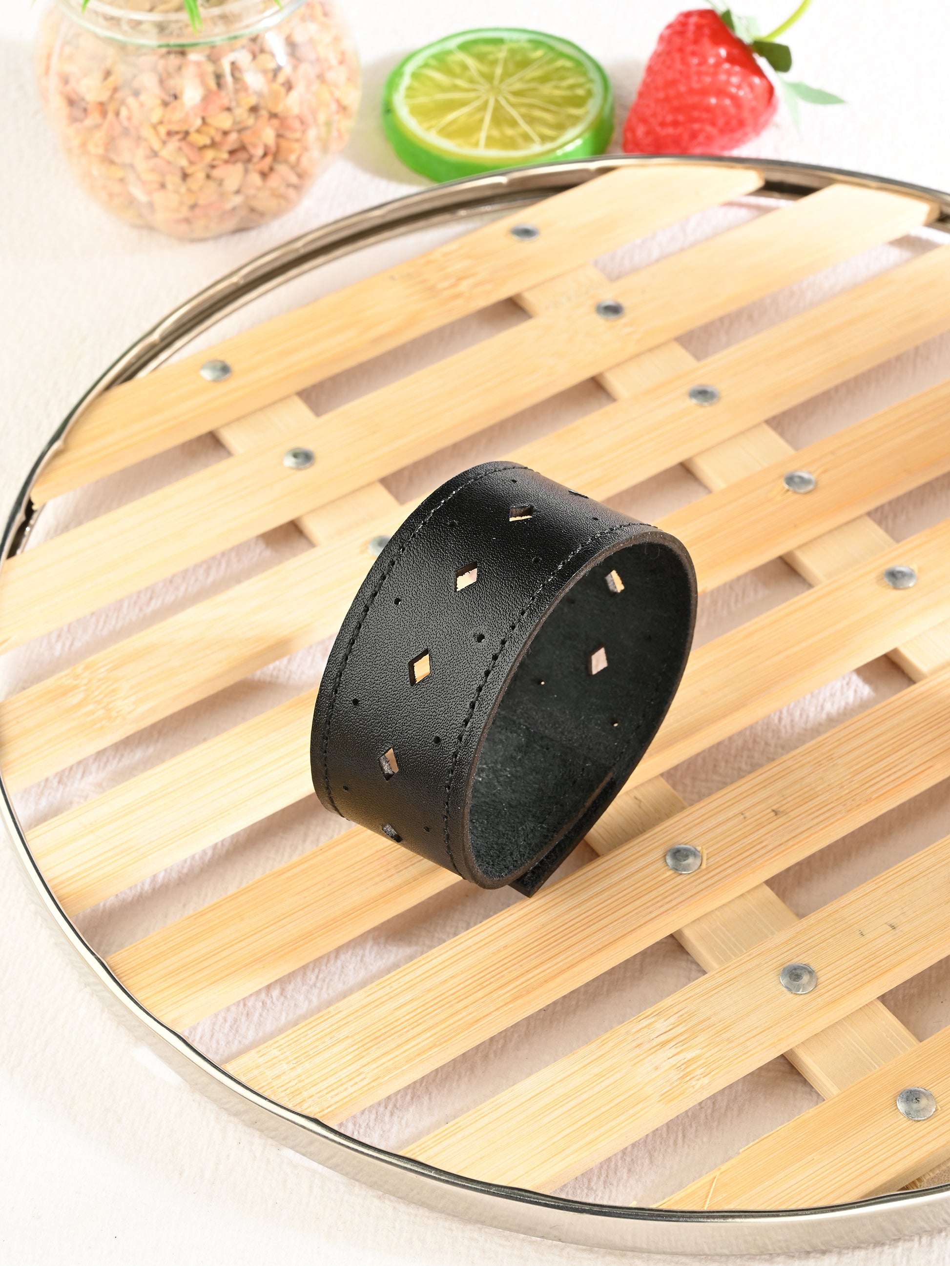 Rugged Black Buckle Leather Wristband