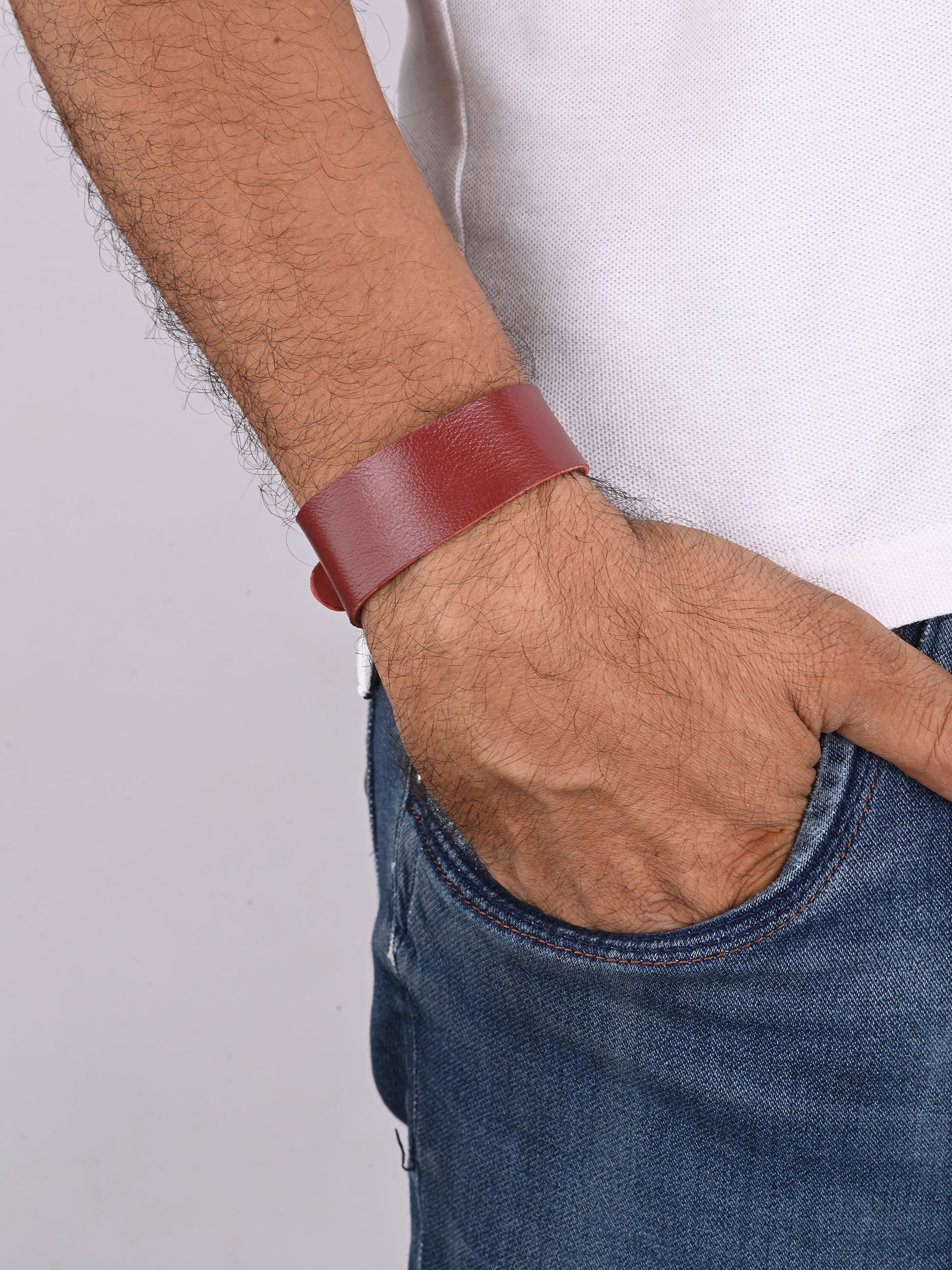 Vintage Red Snap-On Leather Wristband