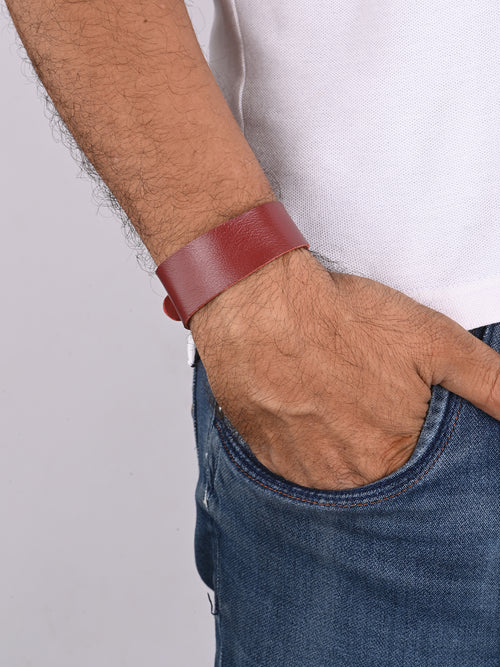 Vintage Red Snap-On Leather Wristband