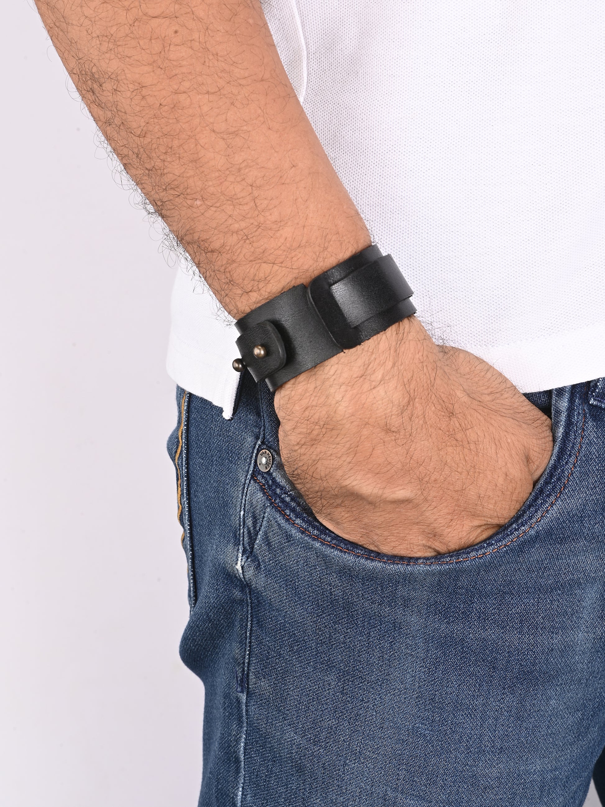 Perforated Minimalist Black Leather Cuff