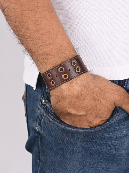 Dark Brown Leather Wristband with Grommets