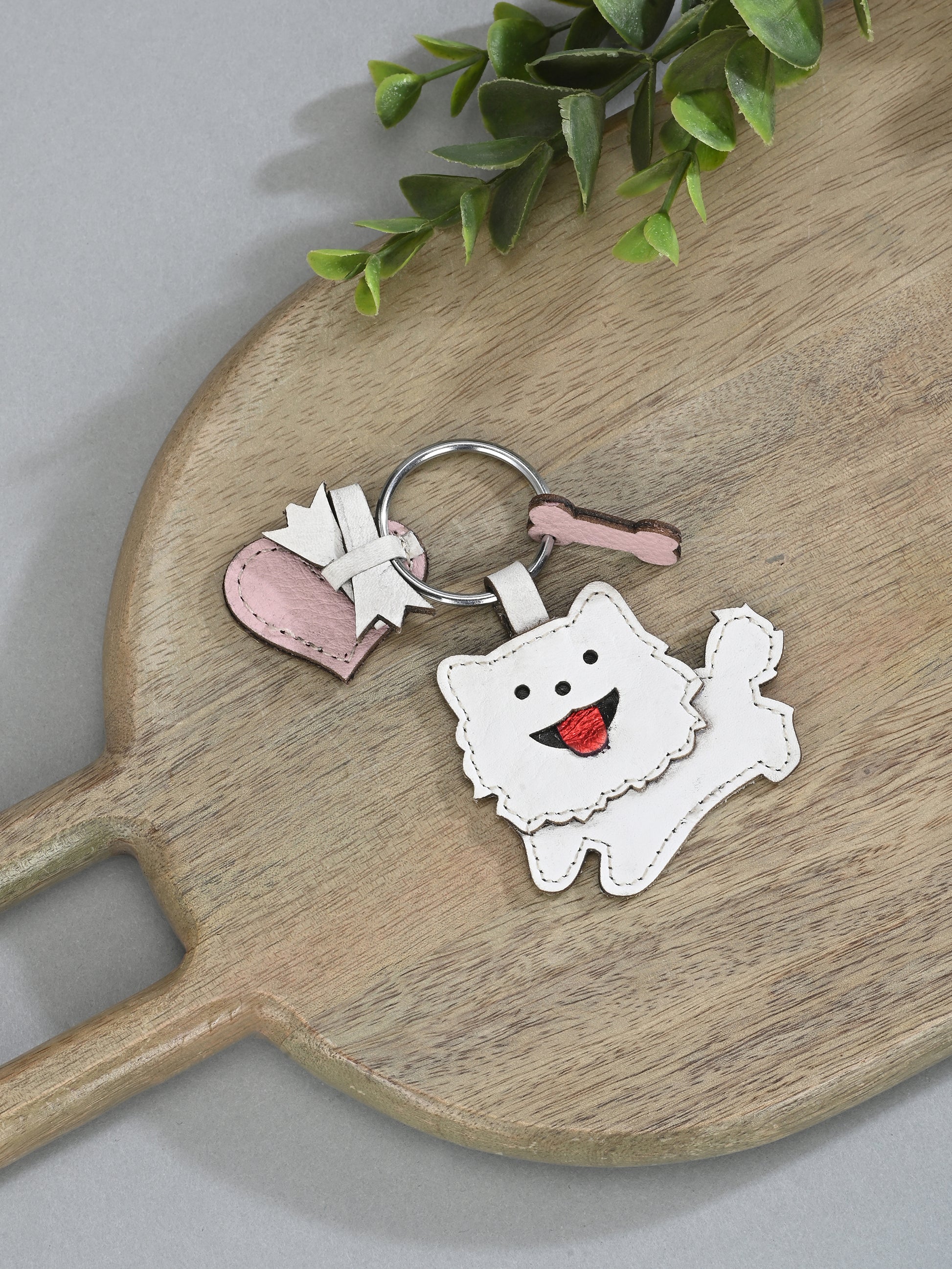 Fluffy Maltese Leather Key Ring