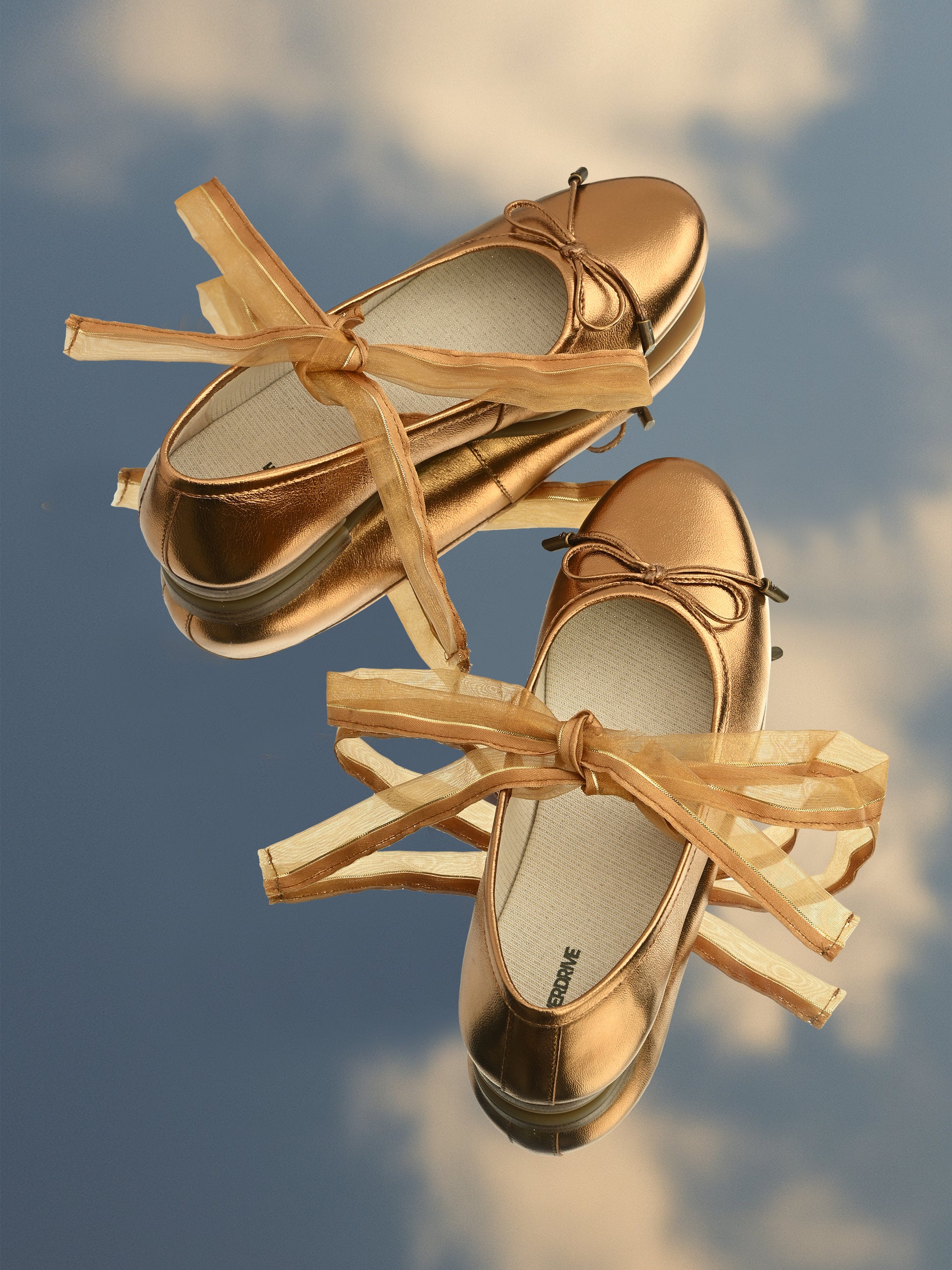 Copper Metallic Ballet Flats with Ribbons