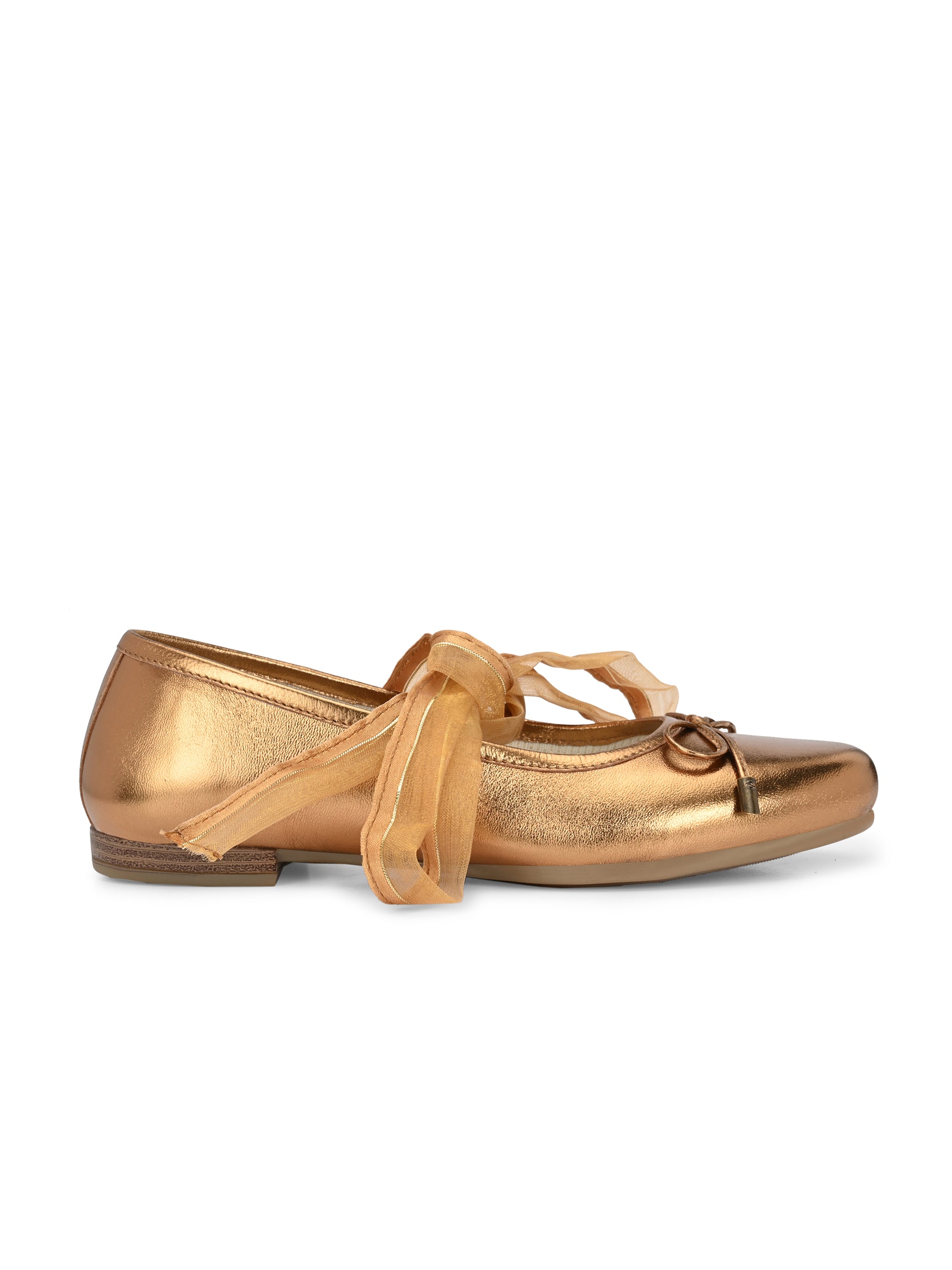 Copper Metallic Ballet Flats with Ribbons