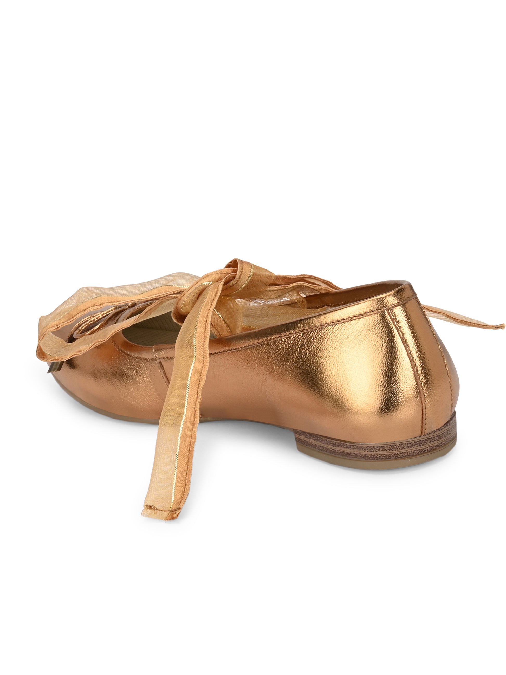 Copper Metallic Ballet Flats with Ribbons