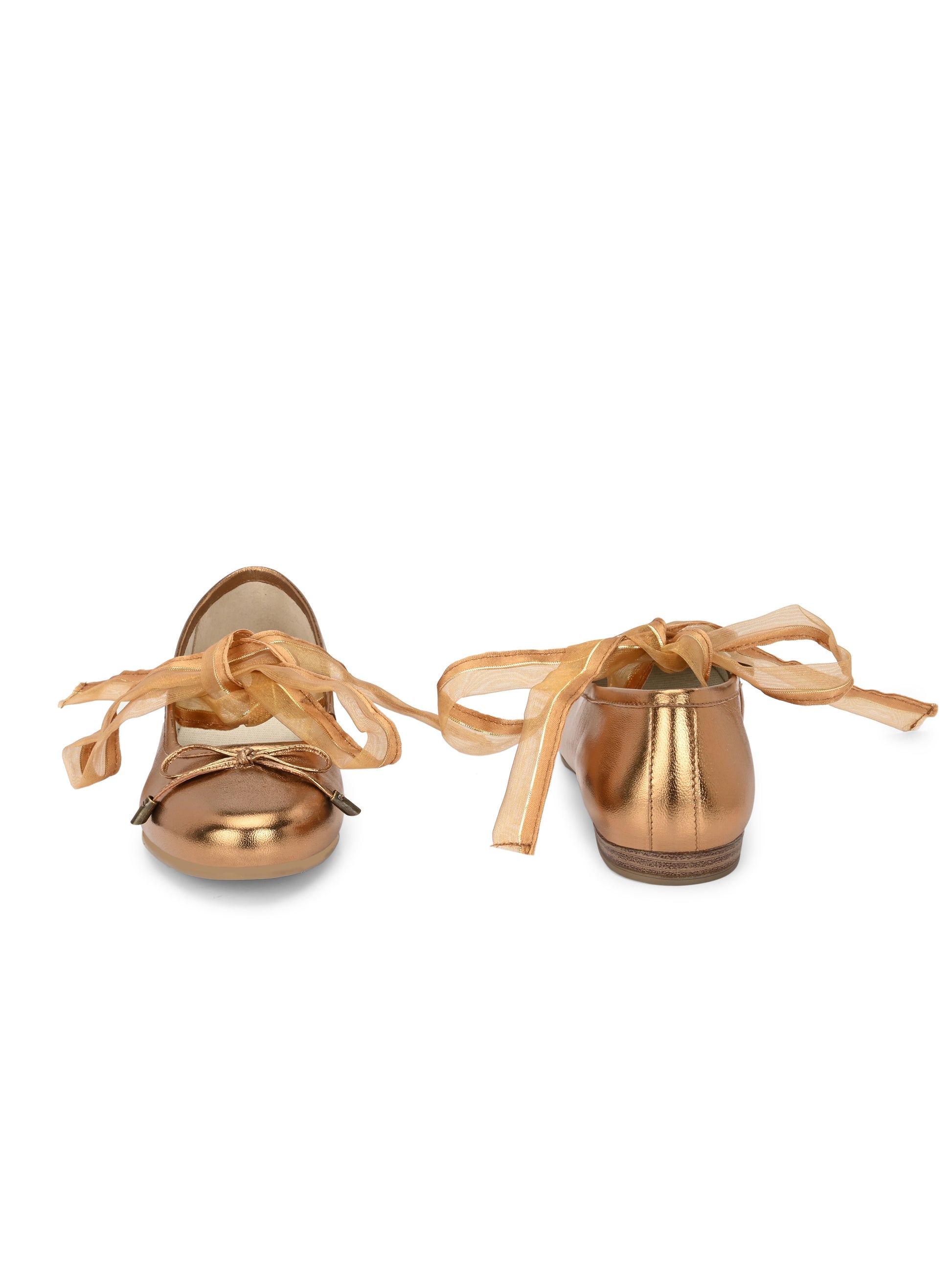 Copper Metallic Ballet Flats with Ribbons