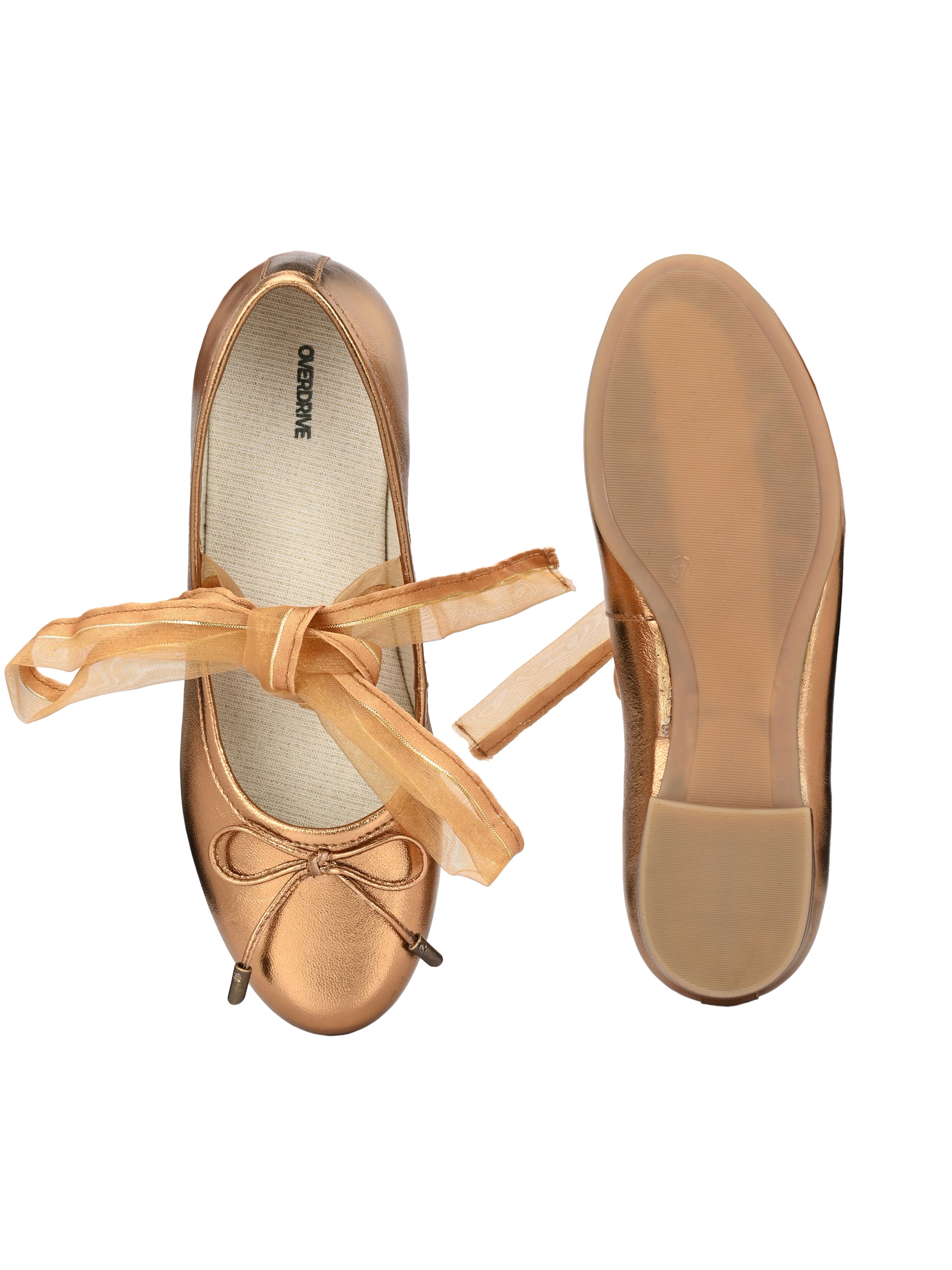 Copper Metallic Ballet Flats with Ribbons