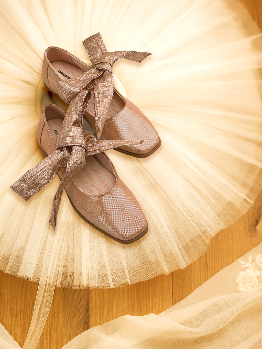 Rose Gold Ribbon -Tie Ballerinas