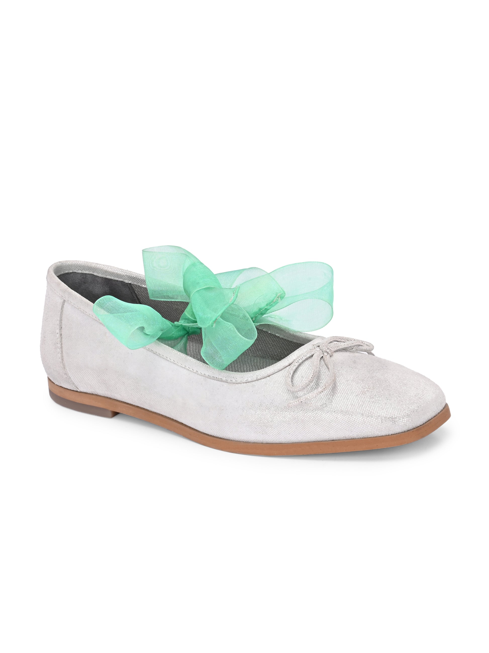 Silver Shimmer Ribbon-Tie Ballerinas