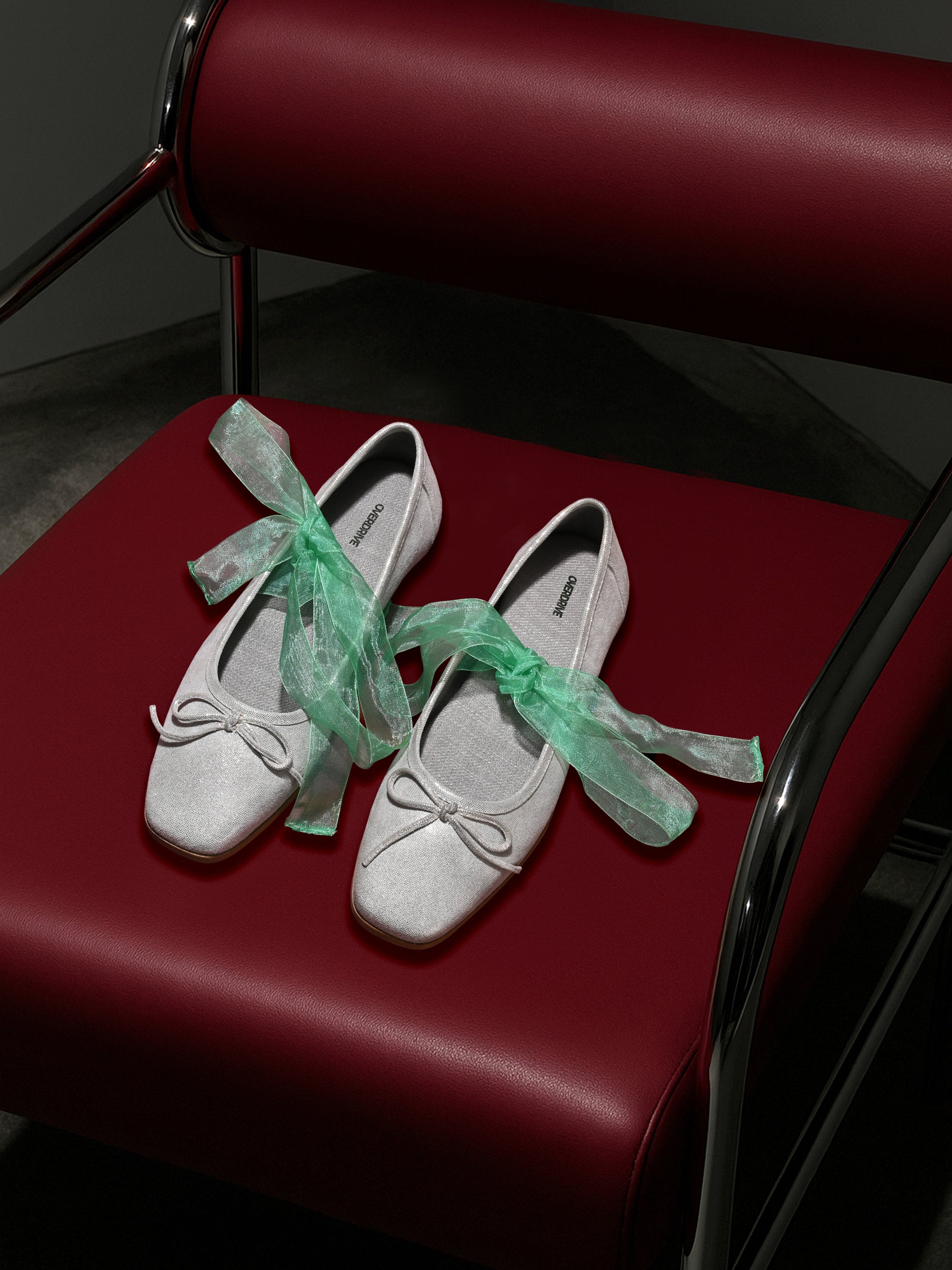Silver Shimmer Ribbon-Tie Ballerinas