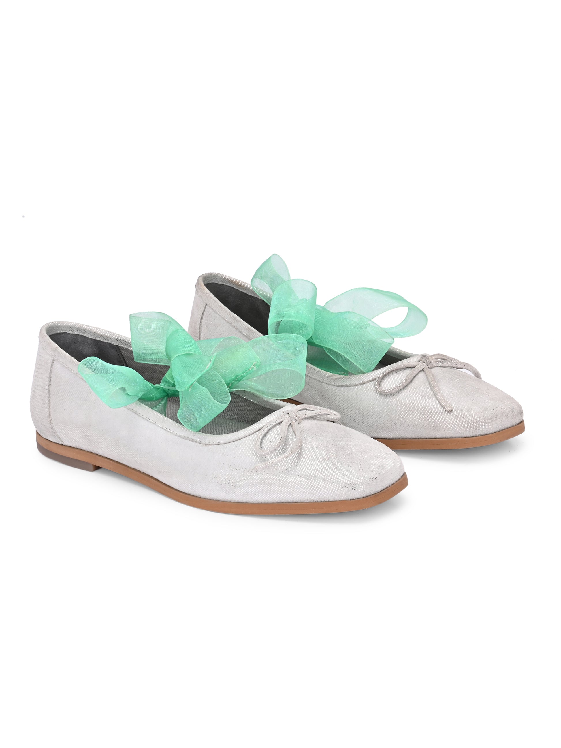 Silver Shimmer Ribbon-Tie Ballerinas