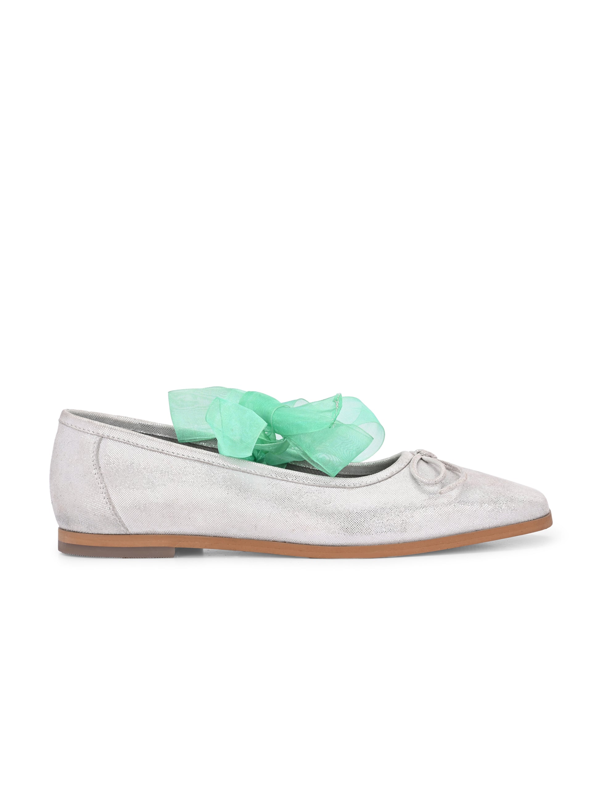 Silver Shimmer Ribbon-Tie Ballerinas