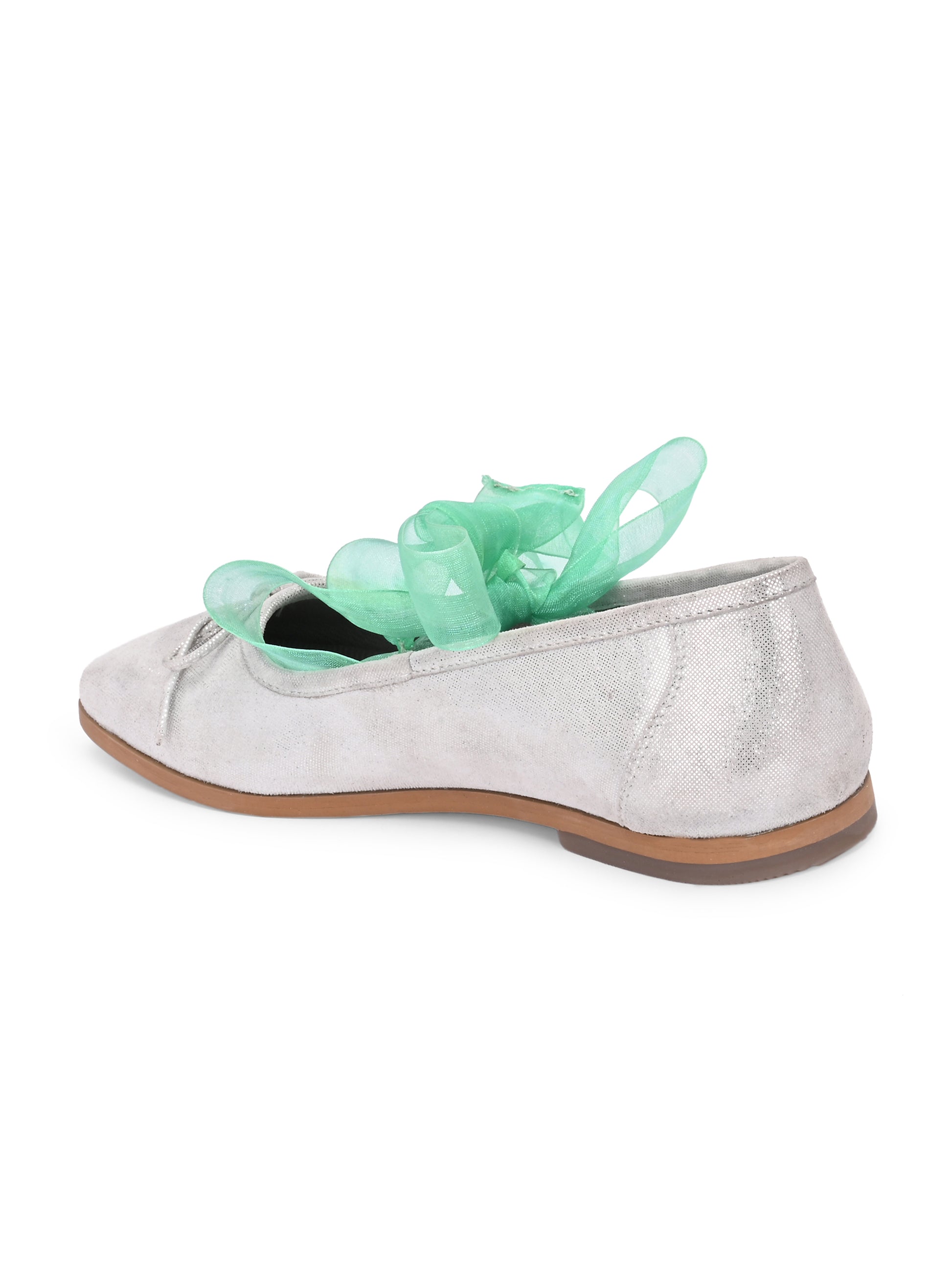 Silver Shimmer Ribbon-Tie Ballerinas