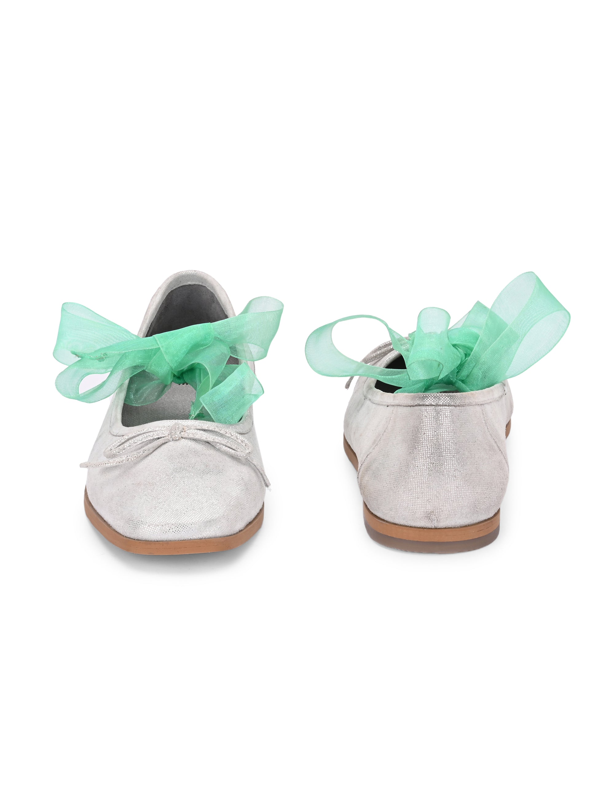 Silver Shimmer Ribbon-Tie Ballerinas
