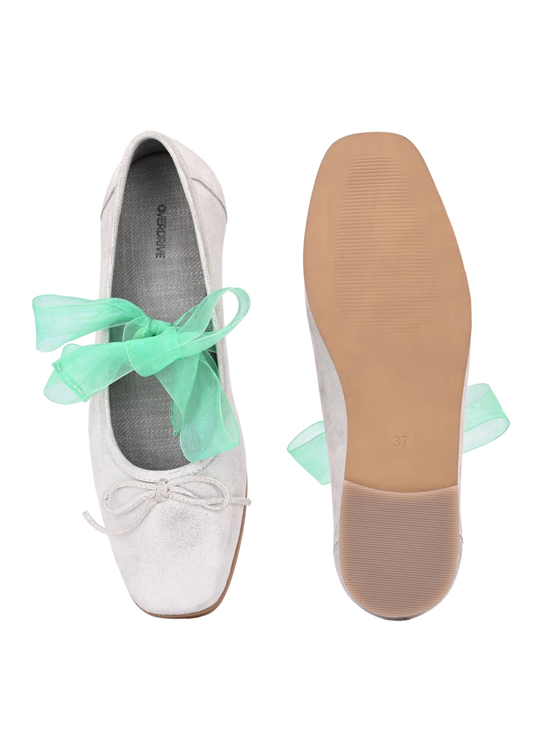Silver Shimmer Ribbon-Tie Ballerinas