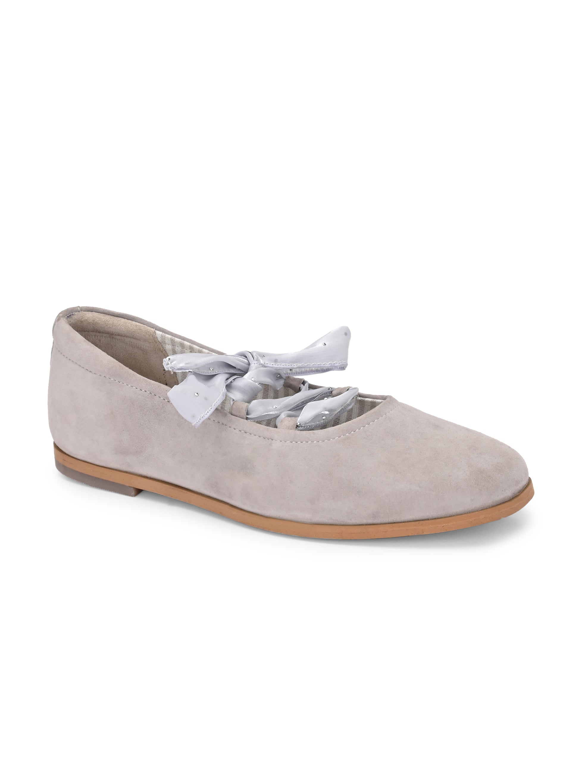 Soft Grey Suede Ballerinas with Satin Ribbons