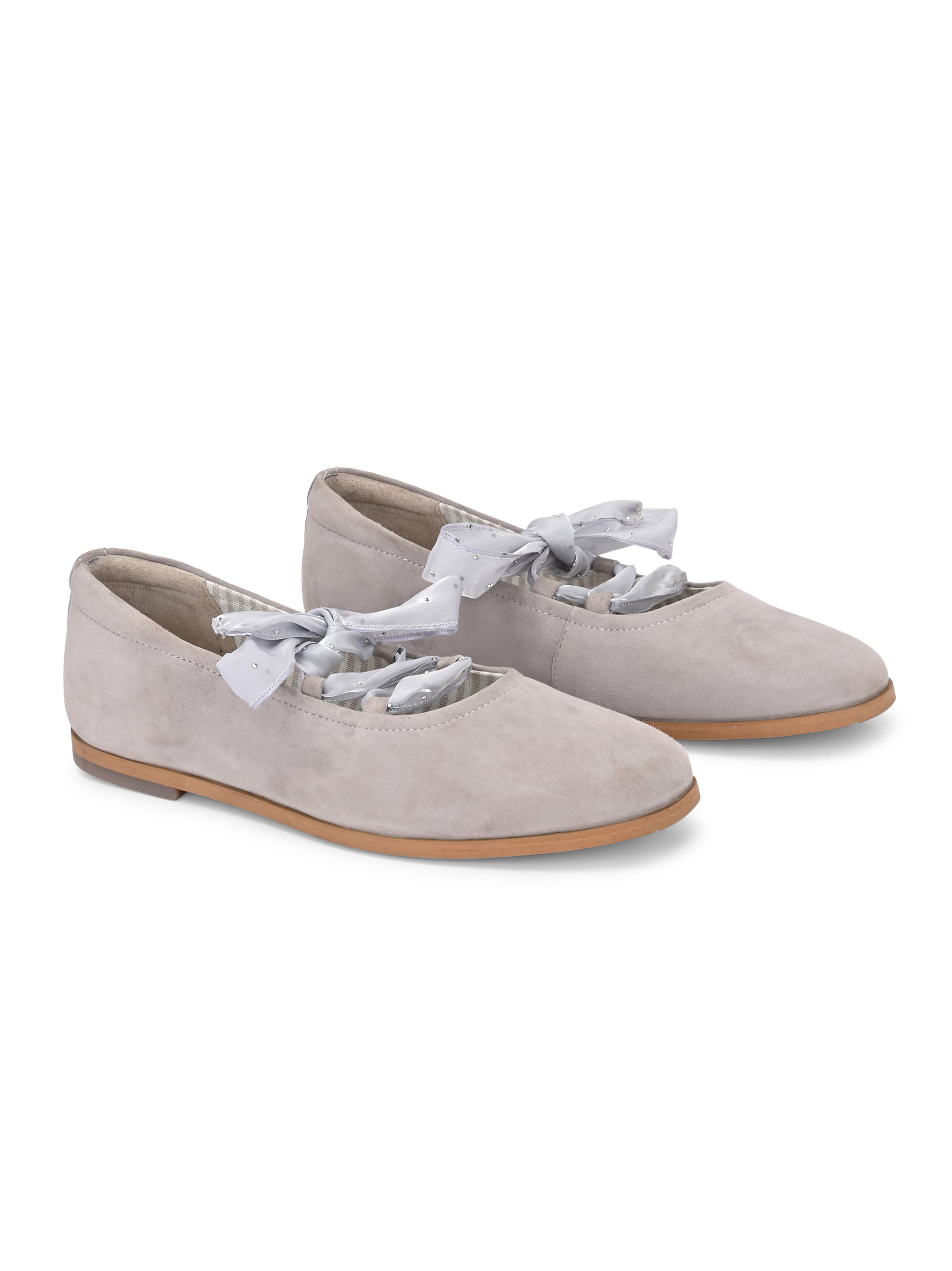 Soft Grey Suede Ballerinas with Satin Ribbons