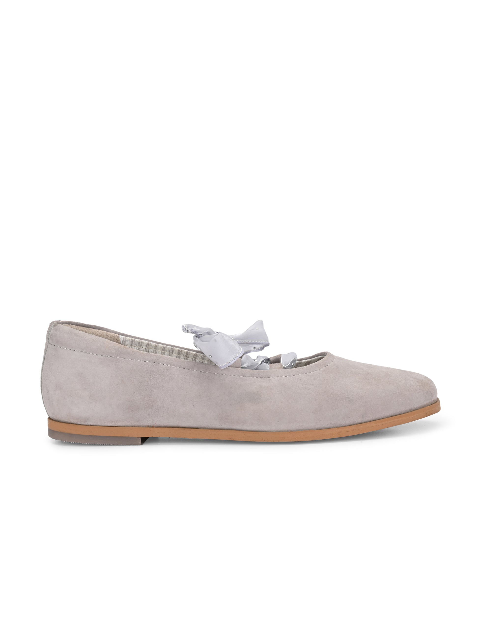 Soft Grey Suede Ballerinas with Satin Ribbons