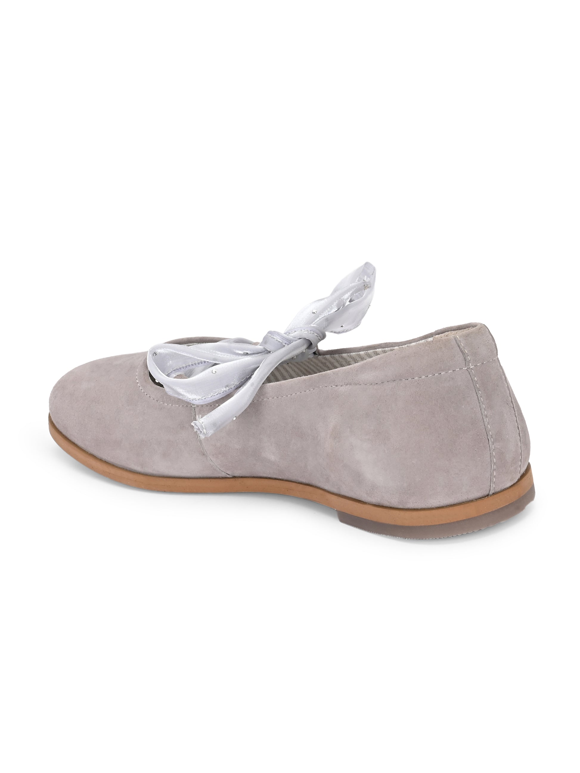 Soft Grey Suede Ballerinas with Satin Ribbons