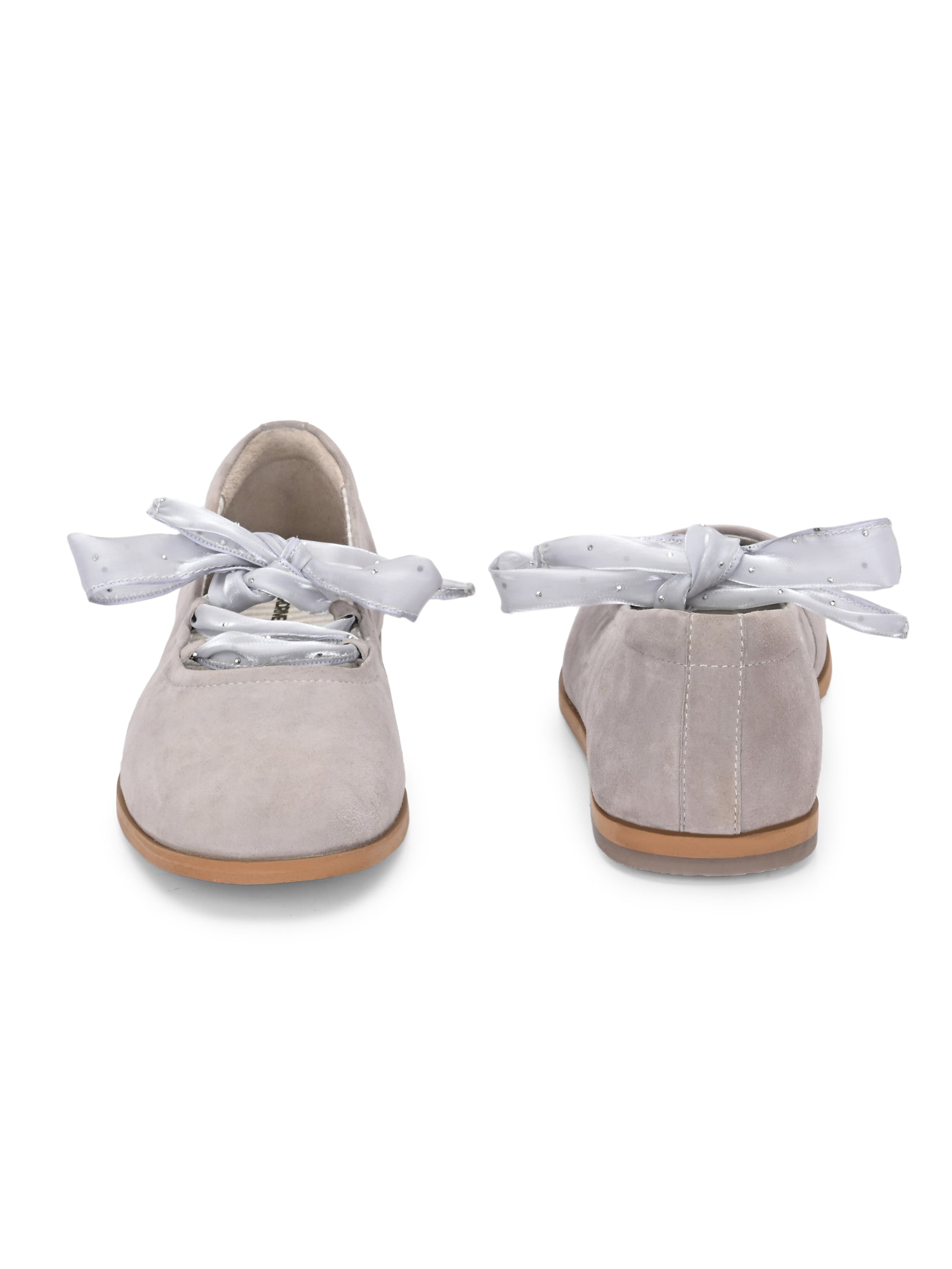 Soft Grey Suede Ballerinas with Satin Ribbons
