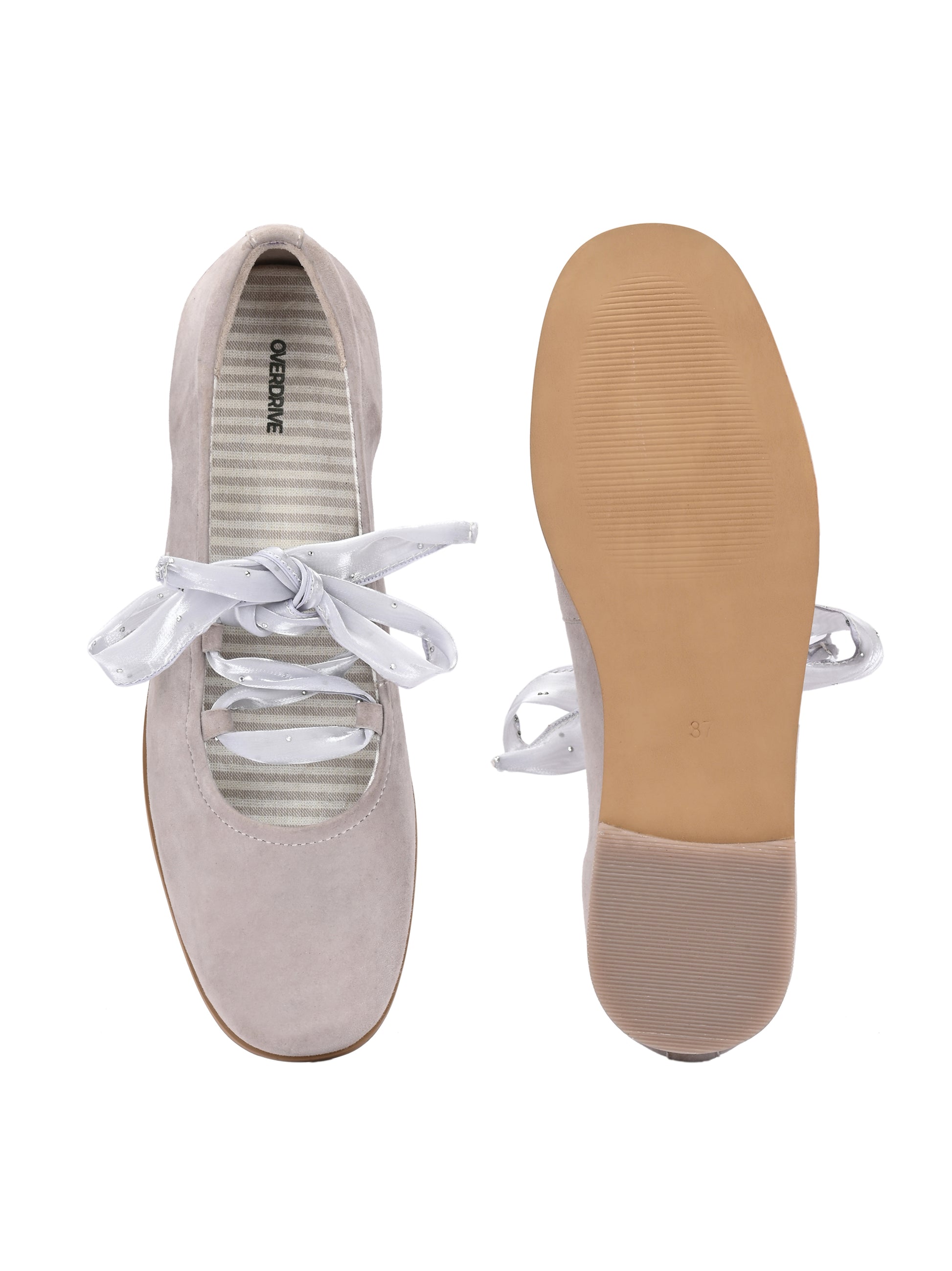Soft Grey Suede Ballerinas with Satin Ribbons