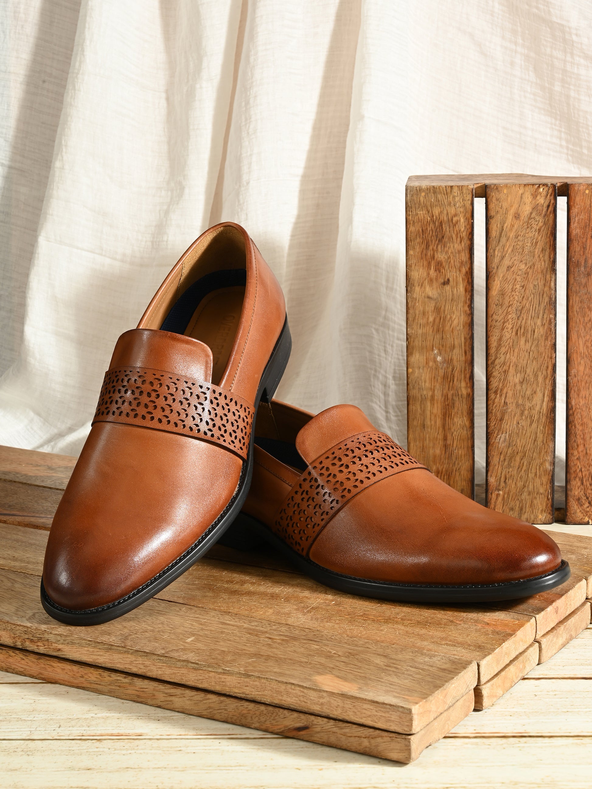 Tan Perforated Slip-Ons