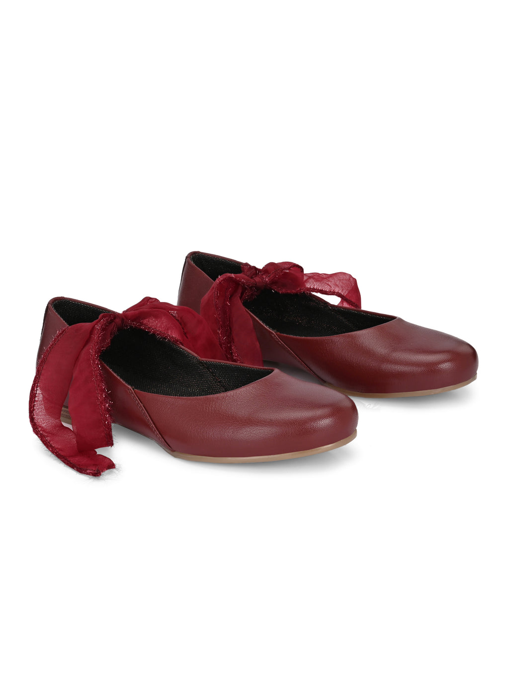 Wine Red Ribbon-Tie Ballerinas