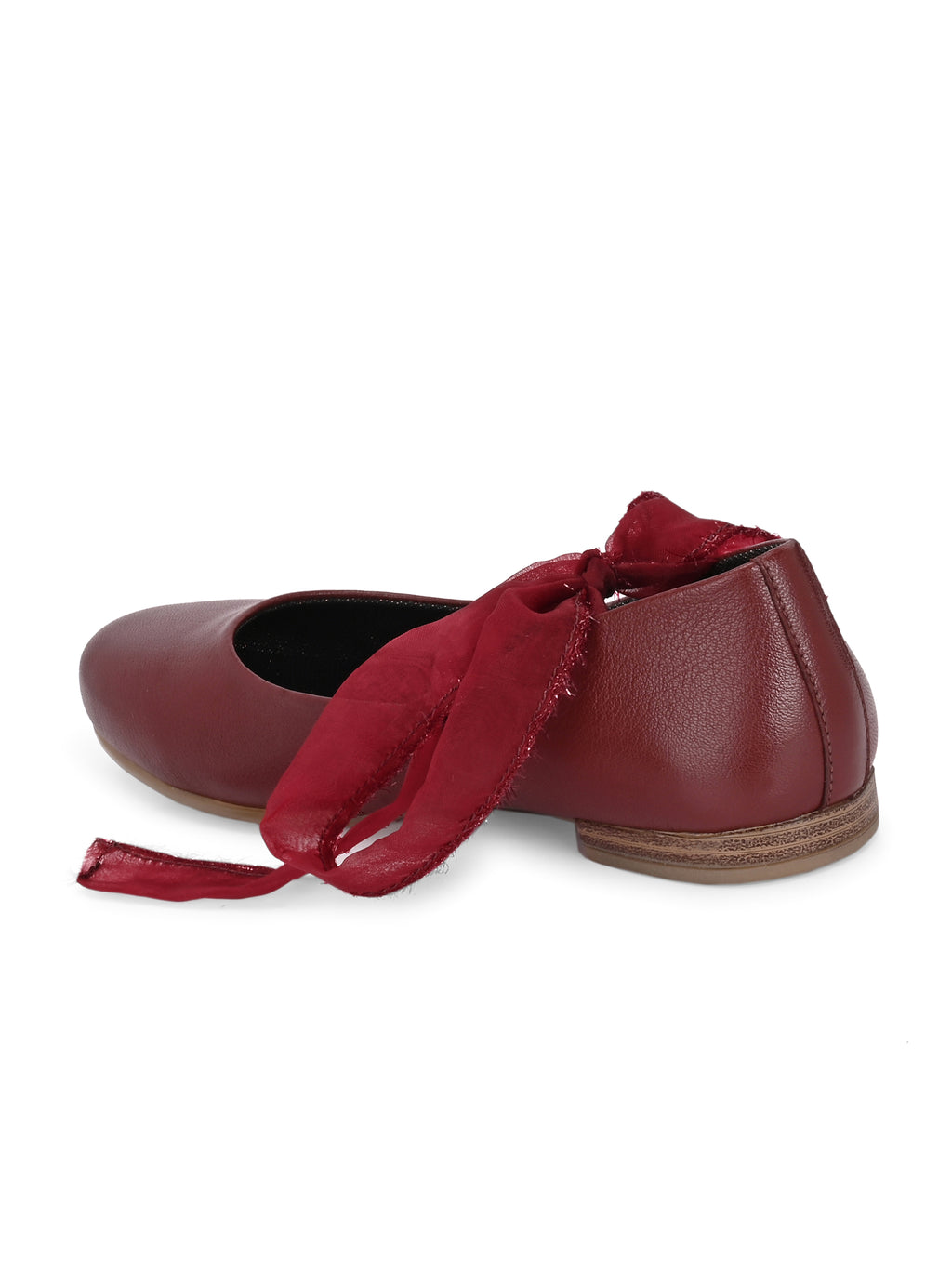 Wine Red Ribbon-Tie Ballerinas
