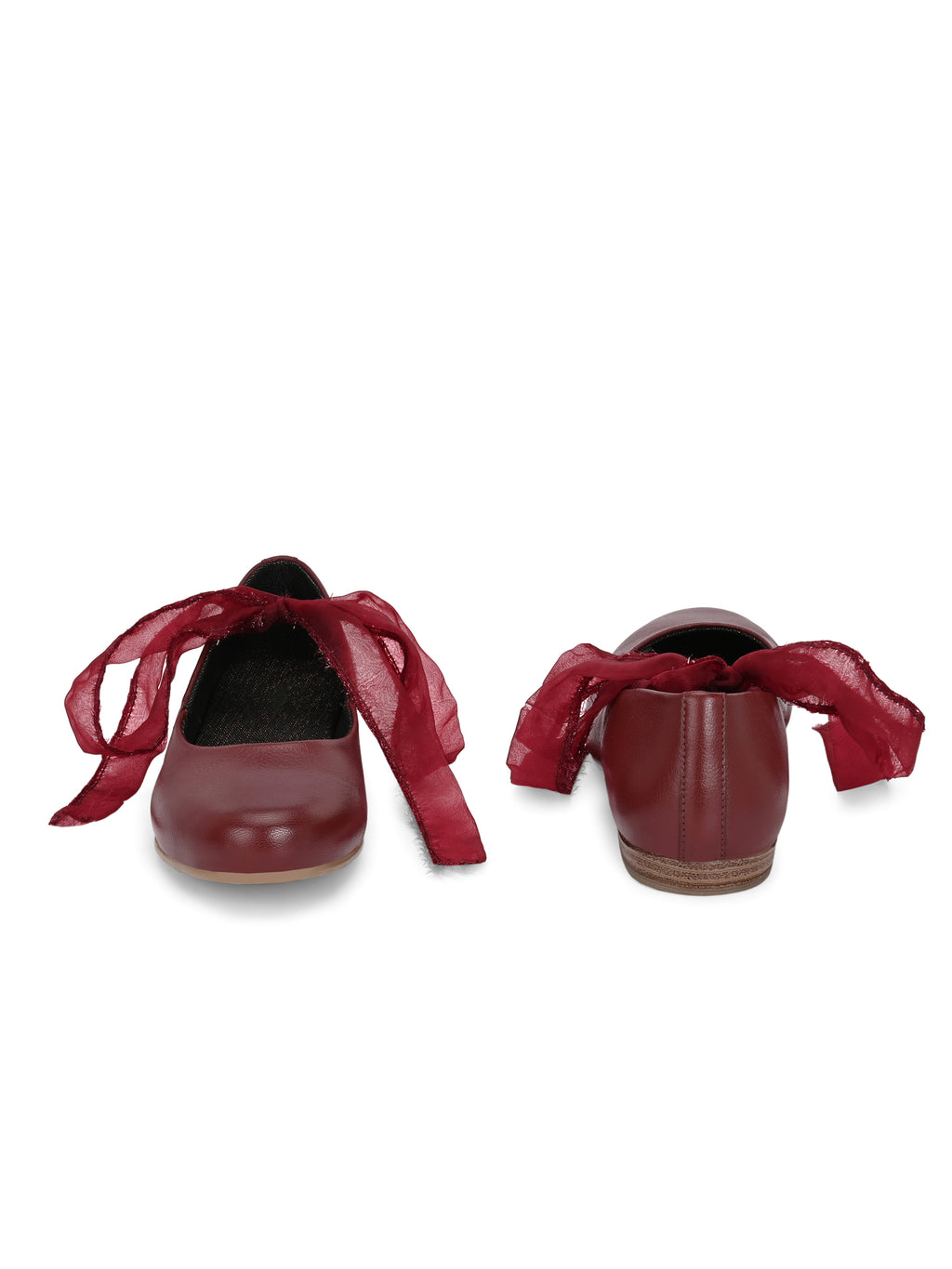 Wine Red Ribbon-Tie Ballerinas