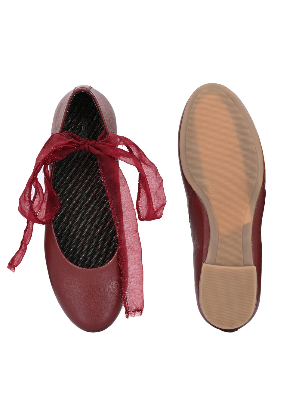 Wine Red Ribbon-Tie Ballerinas