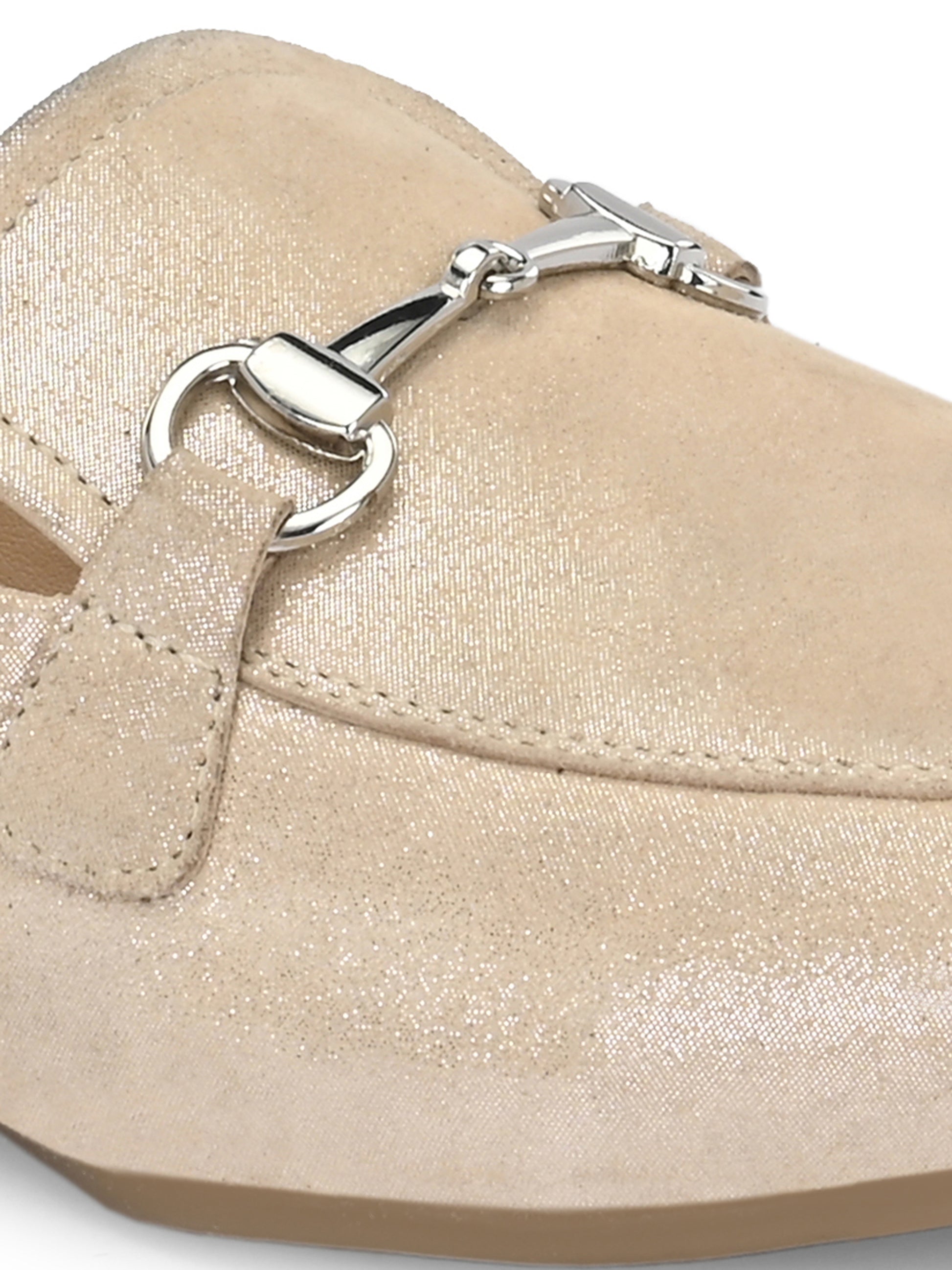 Champagne Gold Color Loafers – Horsebit Embellished Slip-Ons