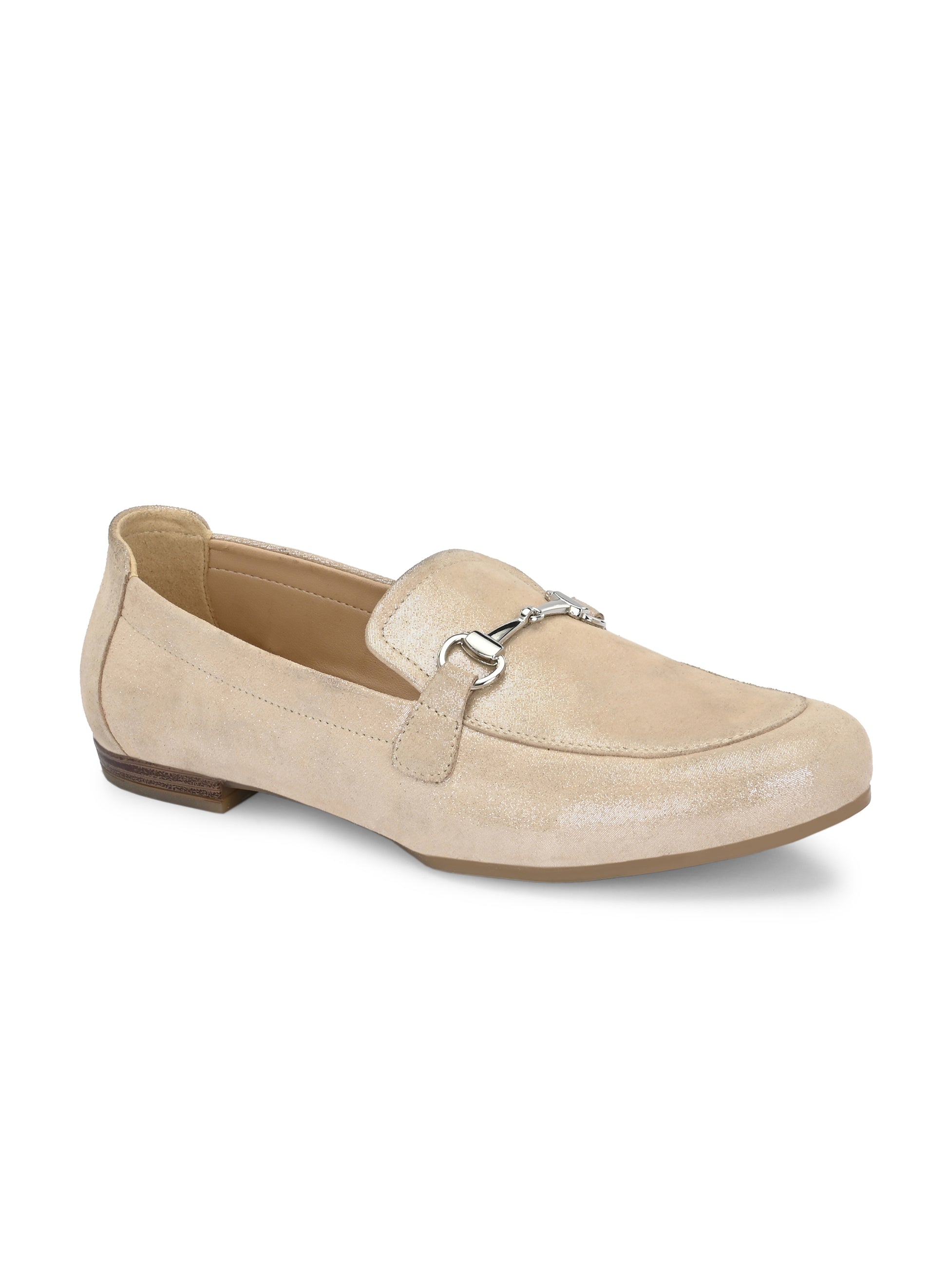 Champagne Gold Color Loafers – Horsebit Embellished Slip-Ons