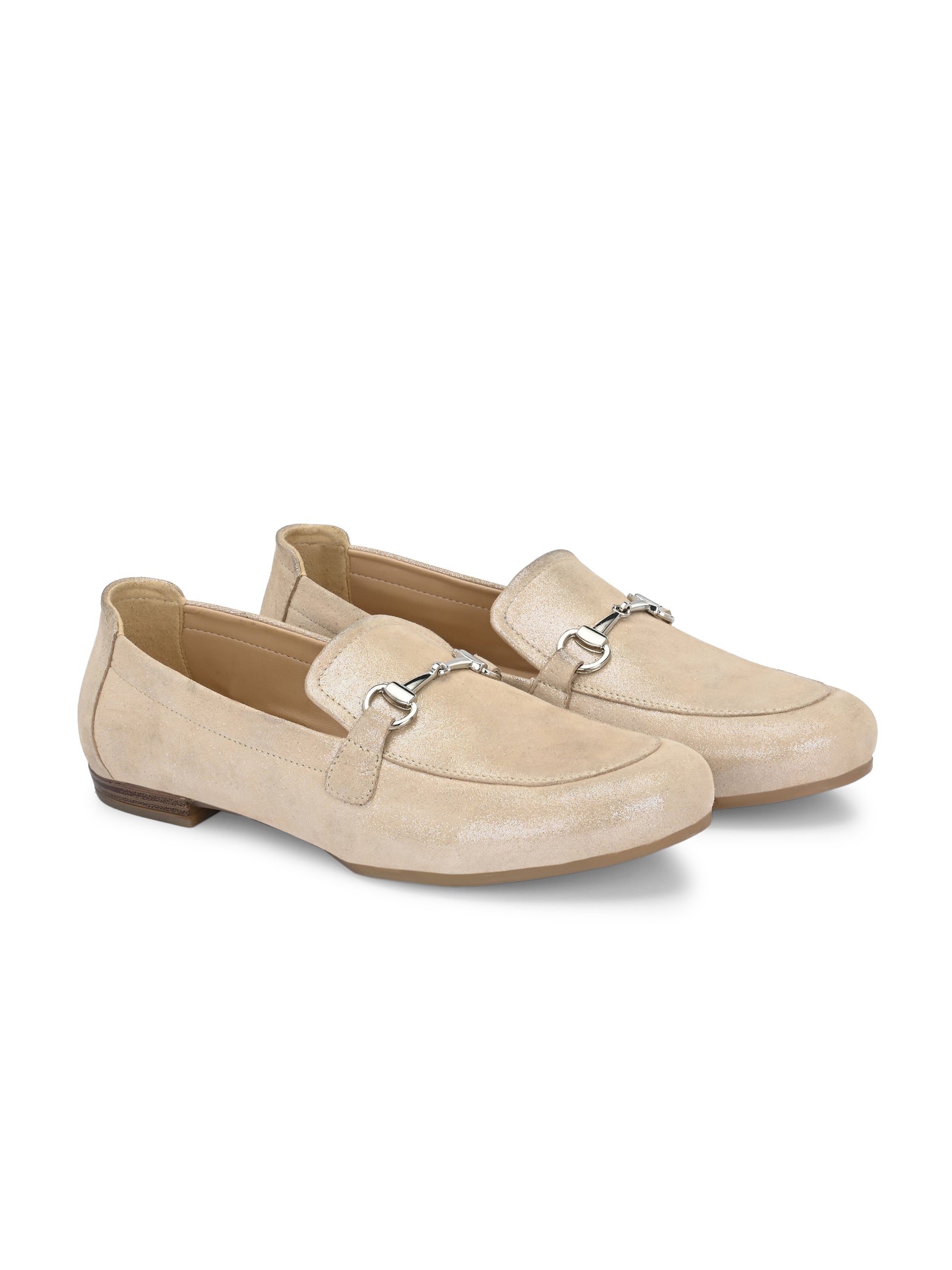 Champagne Gold Color Loafers – Horsebit Embellished Slip-Ons