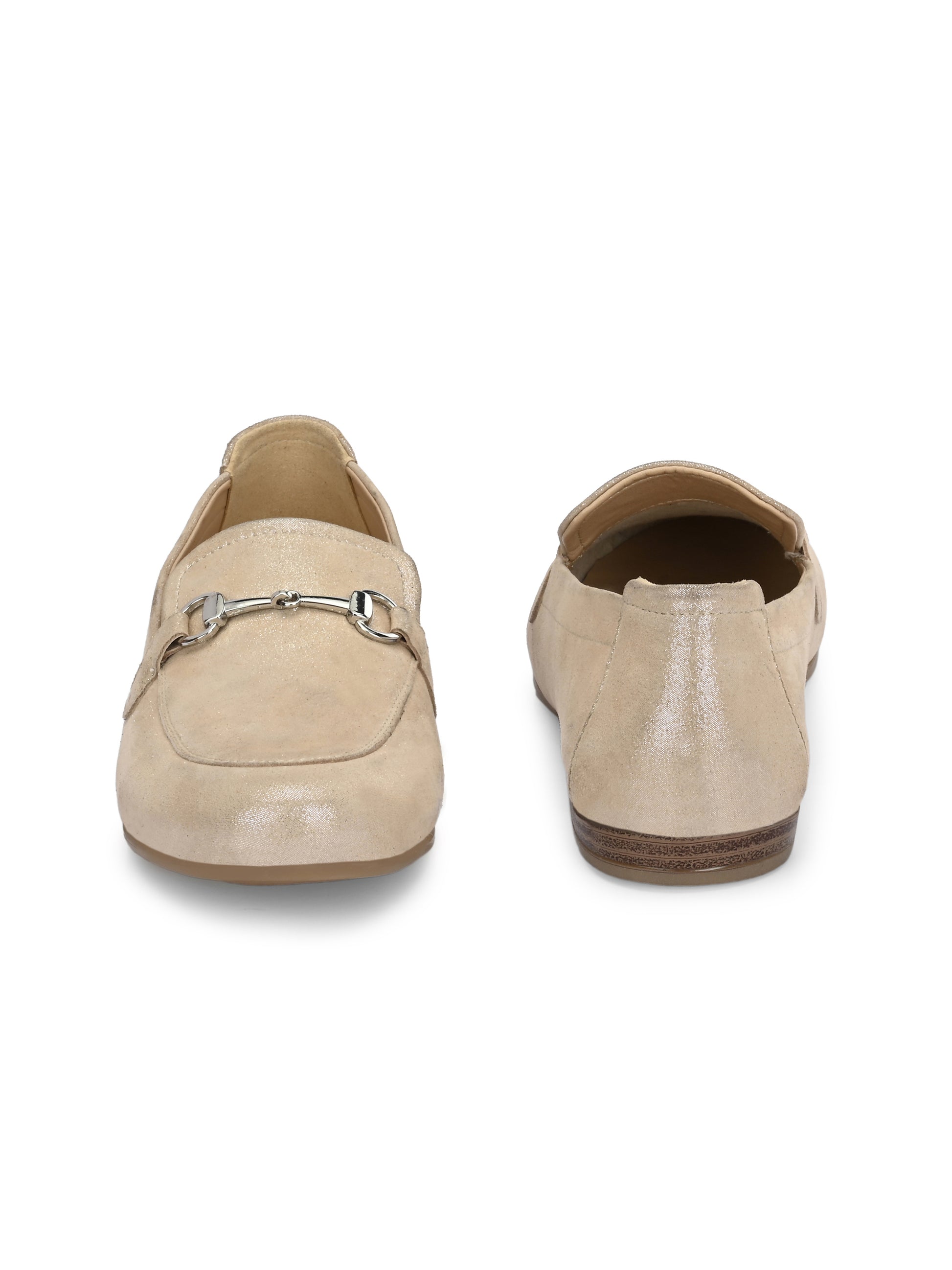 Champagne Gold Color Loafers – Horsebit Embellished Slip-Ons