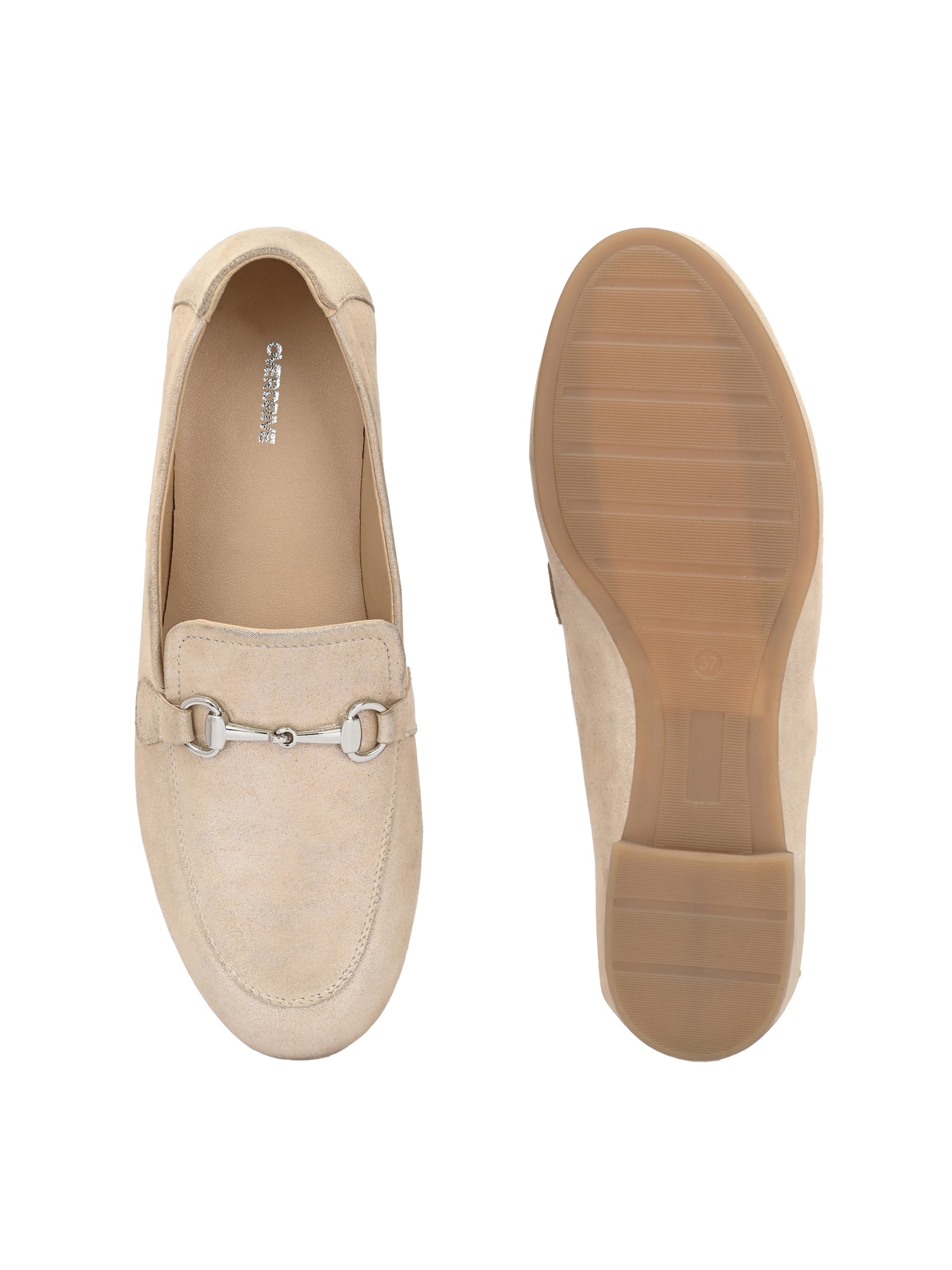 Champagne Gold Color Loafers – Horsebit Embellished Slip-Ons