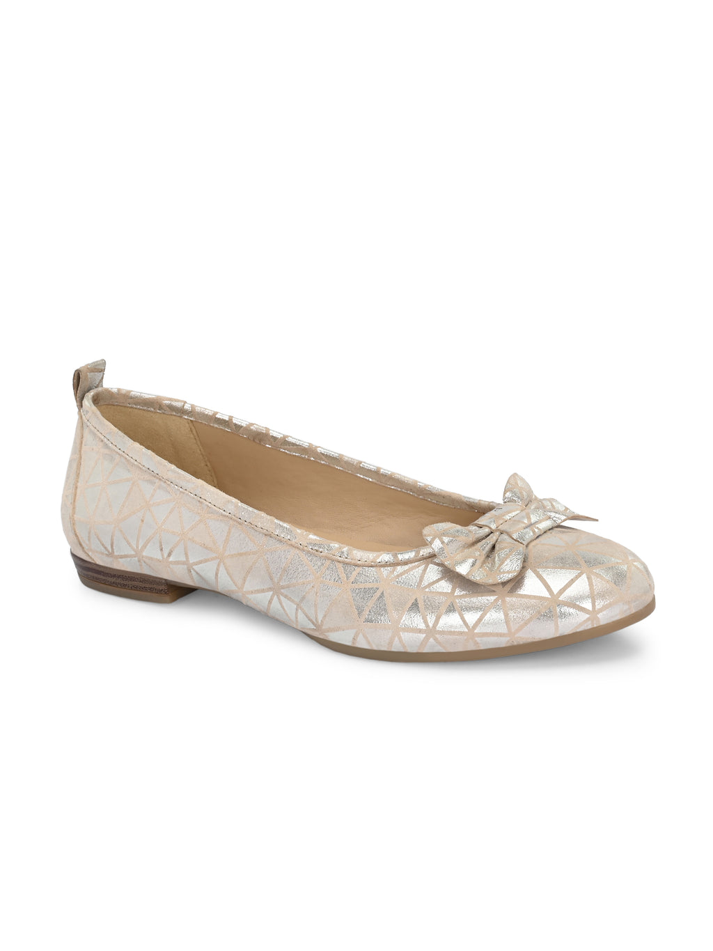 Champagne Gold Color Ballet Flats – Geometric Shimmer Bow