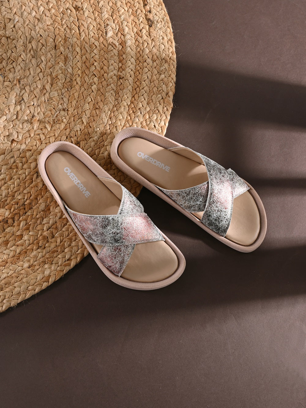 Blush and Silver Shimmer Slides