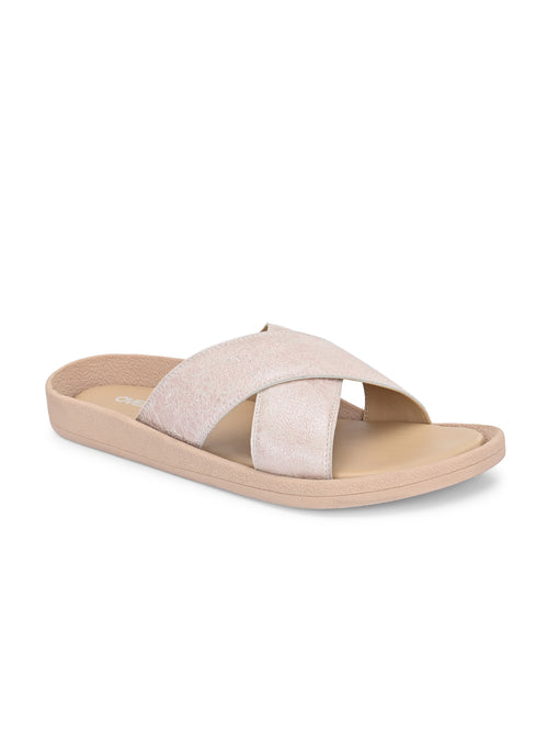 Silver Metalic Cross Strap Sandal For Women